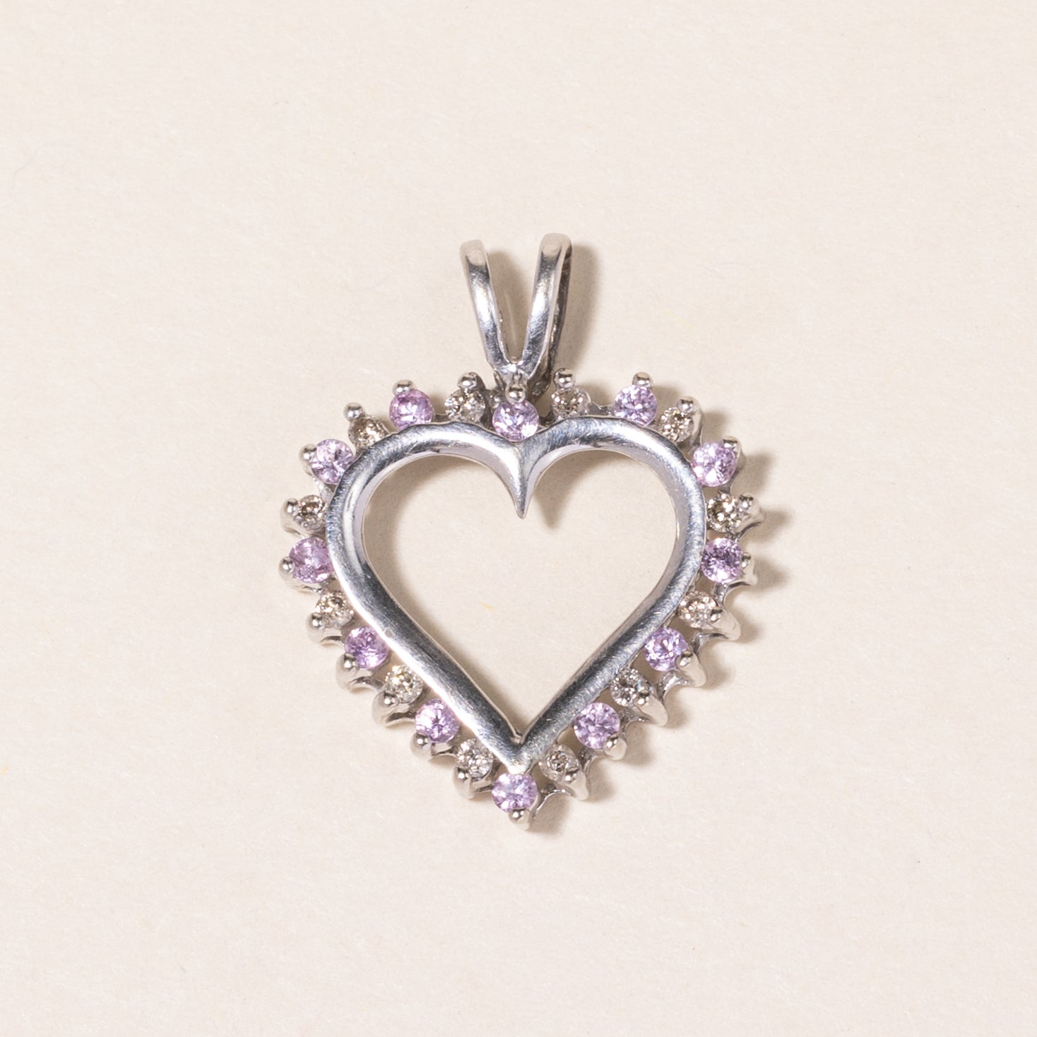 10K White Gold Pink Topaz & Diamond Heart Pendant | 0.12ct, 0.12ctw |