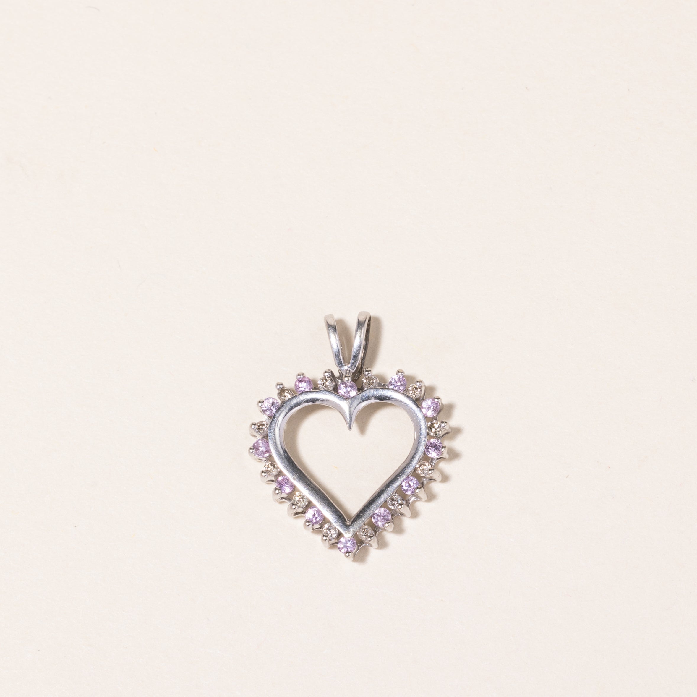 10K White Gold Pink Topaz & Diamond Heart Pendant | 0.12ct, 0.12ctw |
