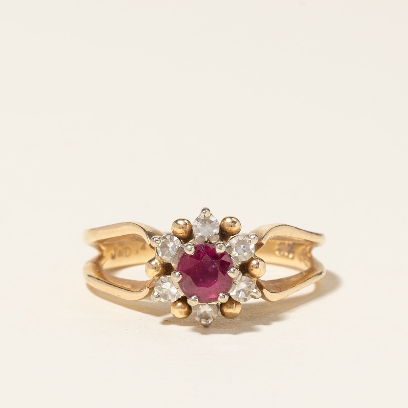 14K Yellow Gold Ruby & Diamond Ring | 0.40ctw, 0.18ctw | SZ 4