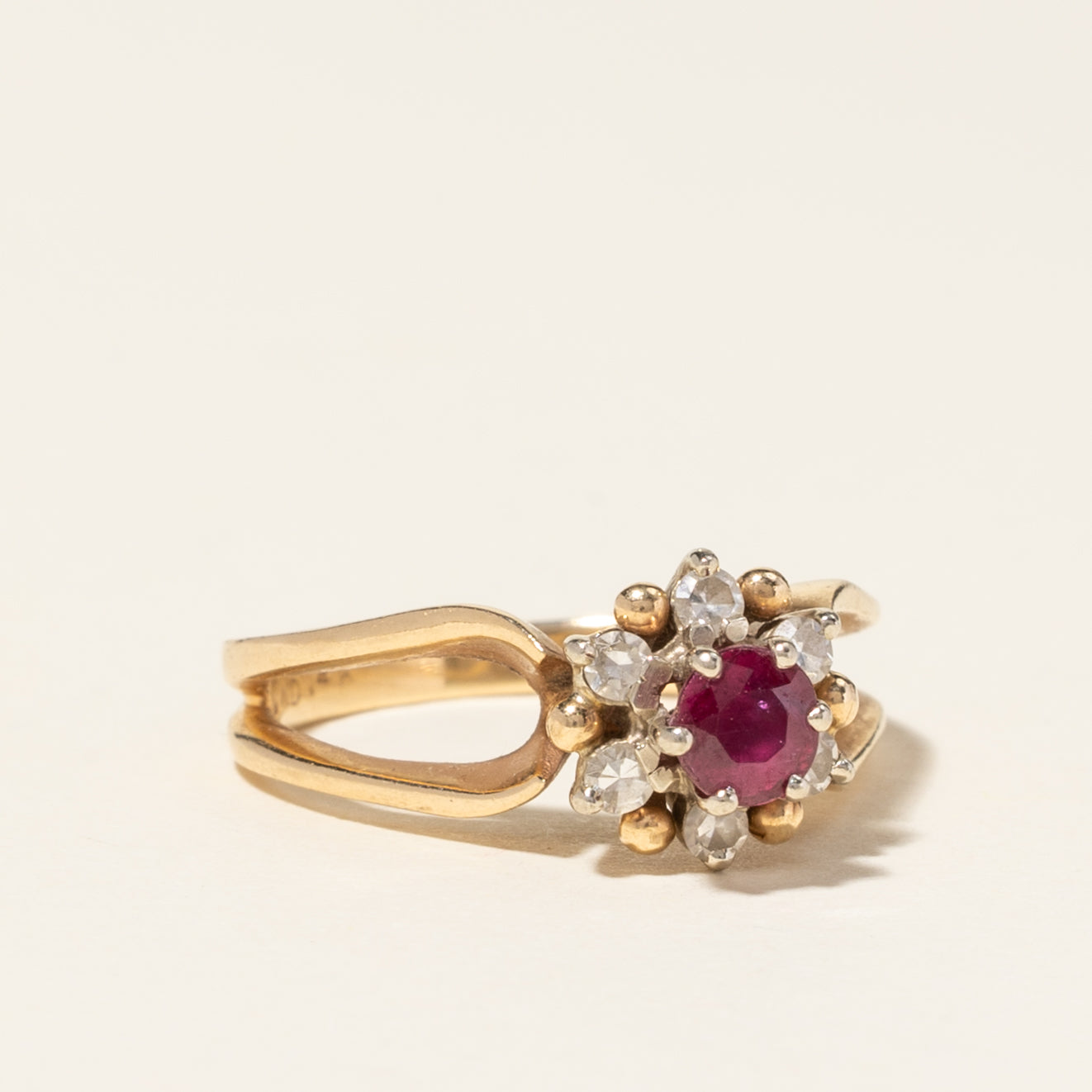 14K Yellow Gold Ruby & Diamond Ring | 0.40ctw, 0.18ctw | SZ 4