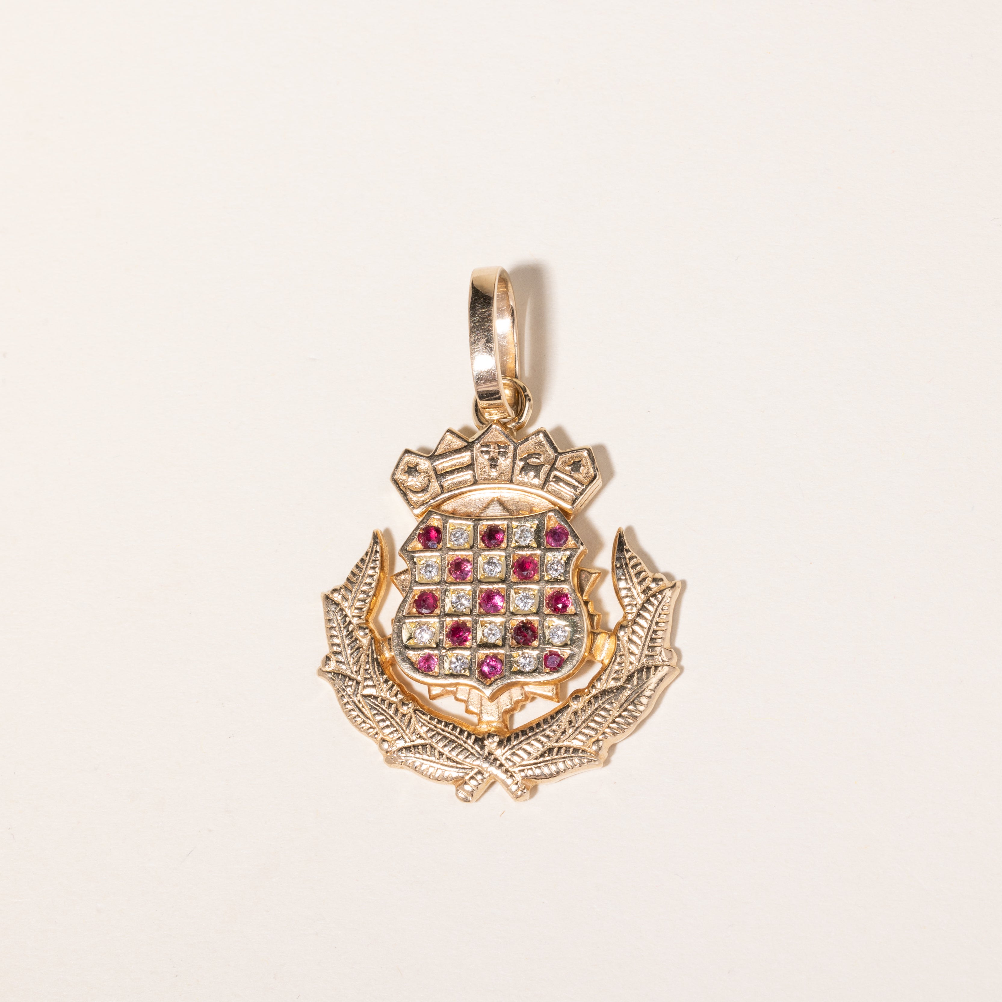 14K Yellow Gold Ruby & Diamond Crest Pendant | 0.48ctw, 0.18ctw |