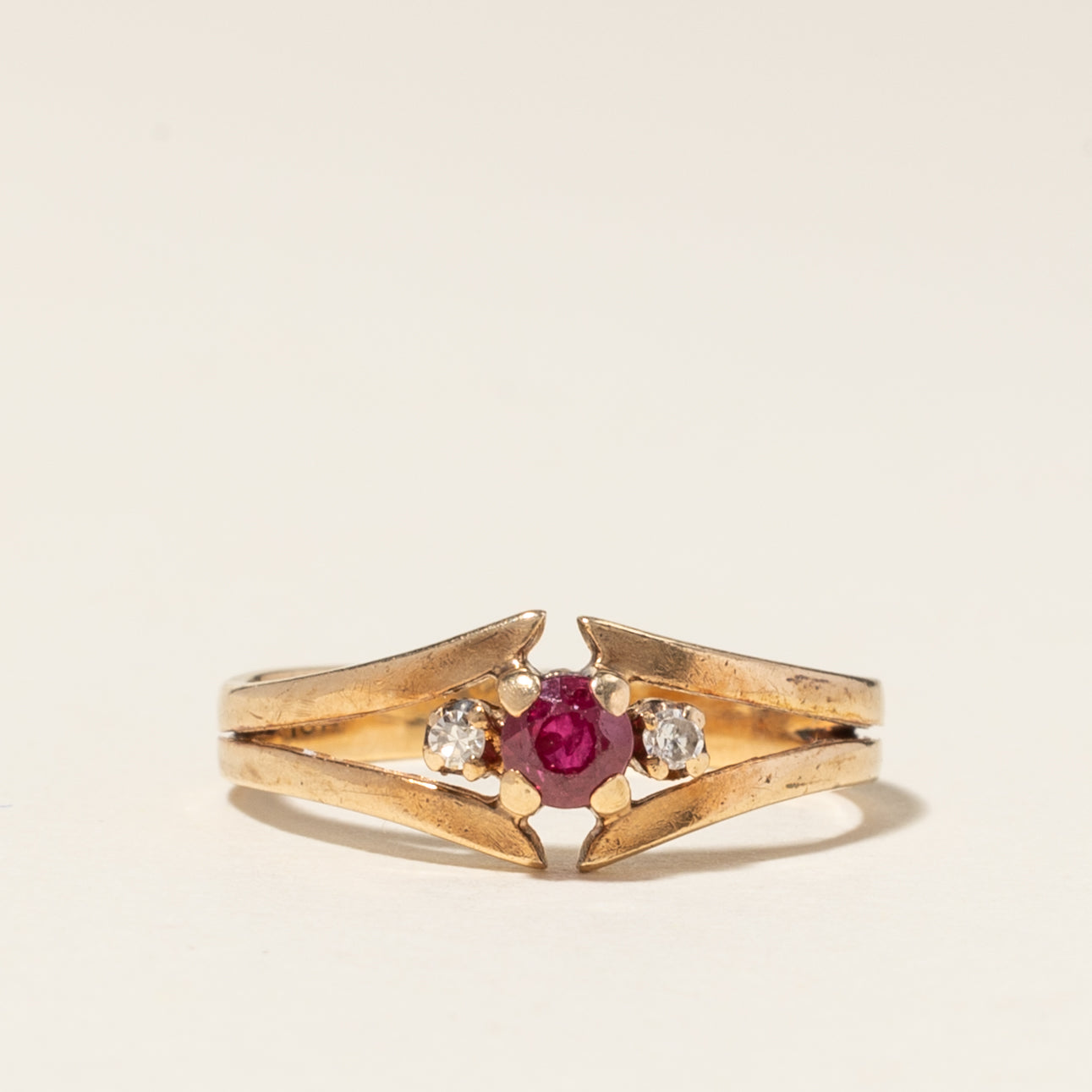 10K Yellow Gold Ruby & Diamond Ring | 0.18ct, 0.03ctw | SZ 2 |