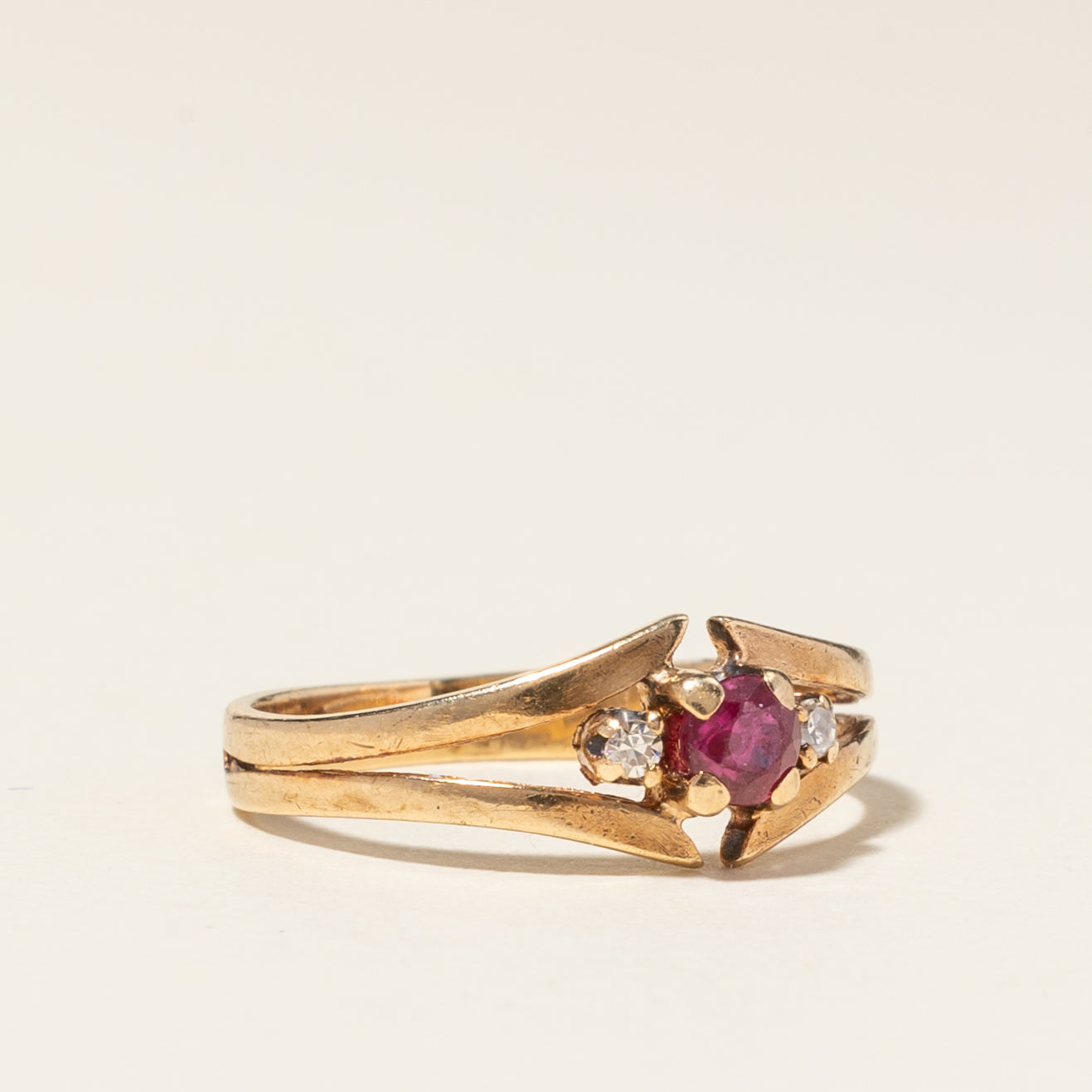 10K Yellow Gold Ruby & Diamond Ring | 0.18ct, 0.03ctw | SZ 2 |