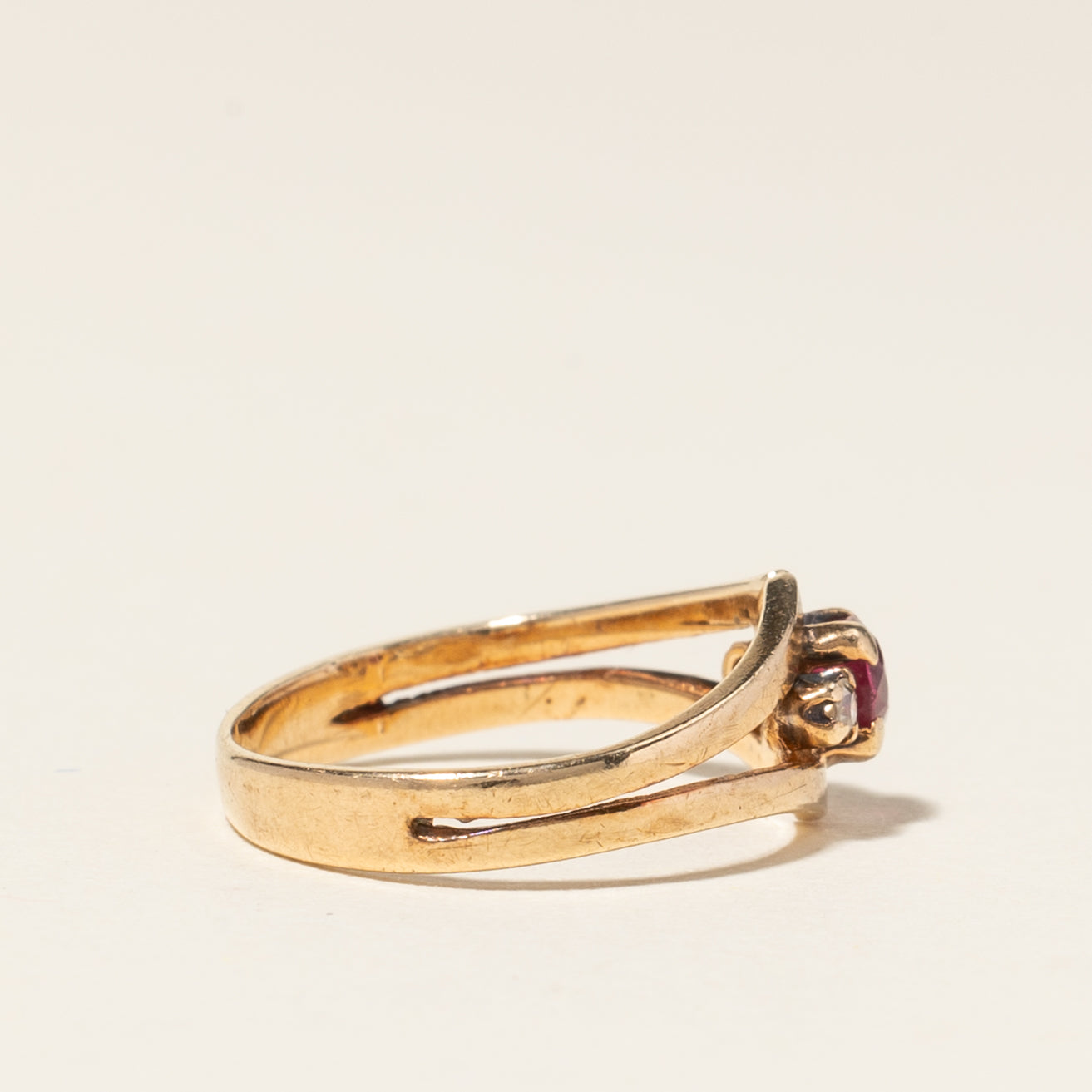 10K Yellow Gold Ruby & Diamond Ring | 0.18ct, 0.03ctw | SZ 2 |