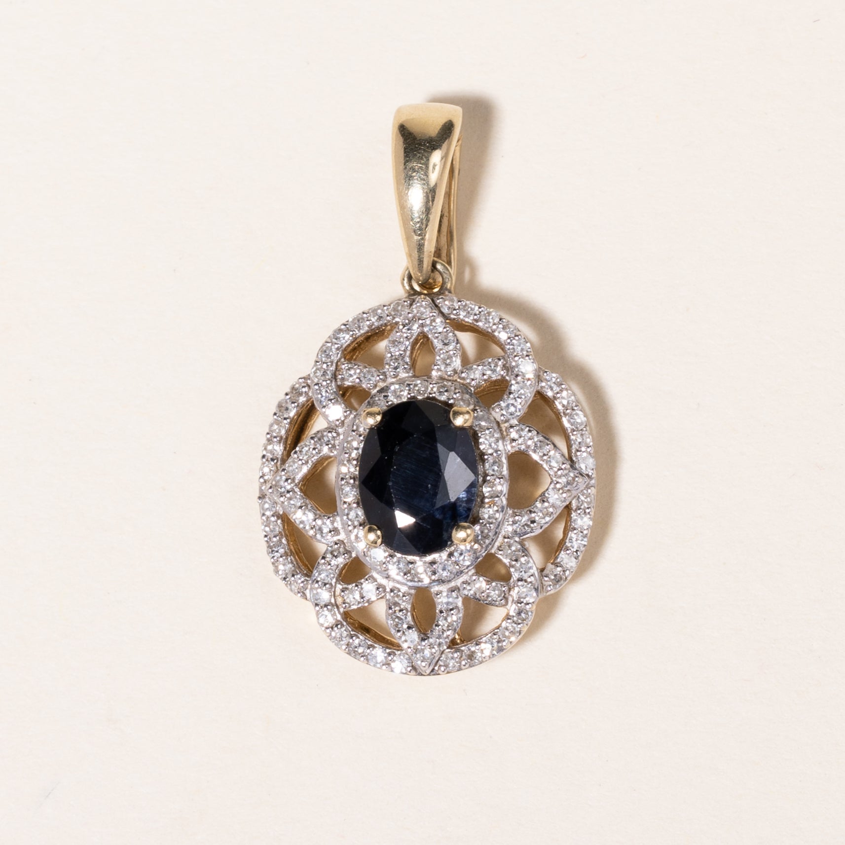 14K Yellow Gold Sapphire & Diamond Pendant | 1.42ct, 0.51ctw