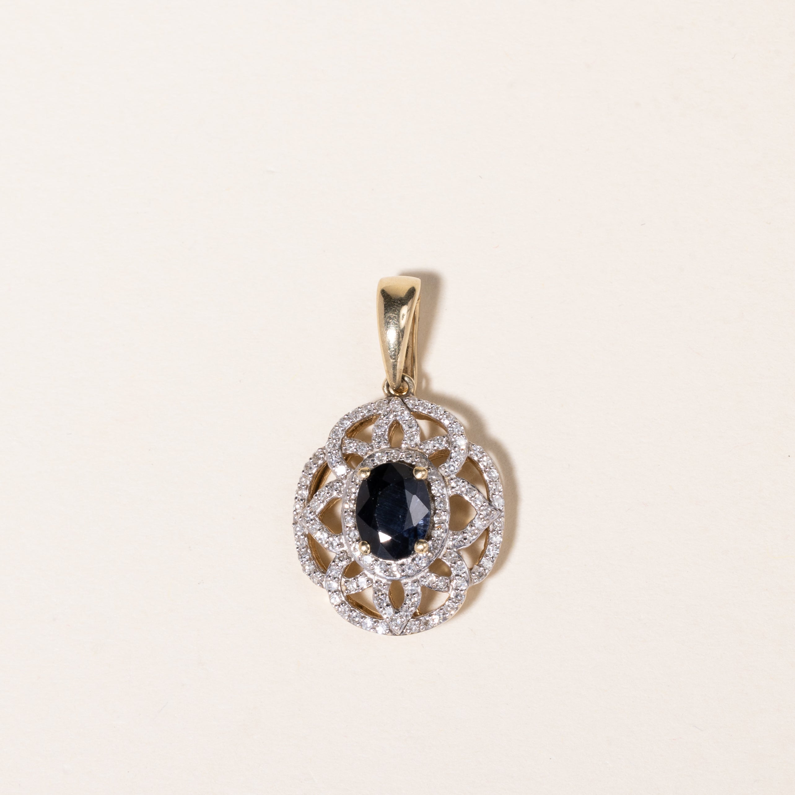 14K Yellow Gold Sapphire & Diamond Pendant | 1.42ct, 0.51ctw