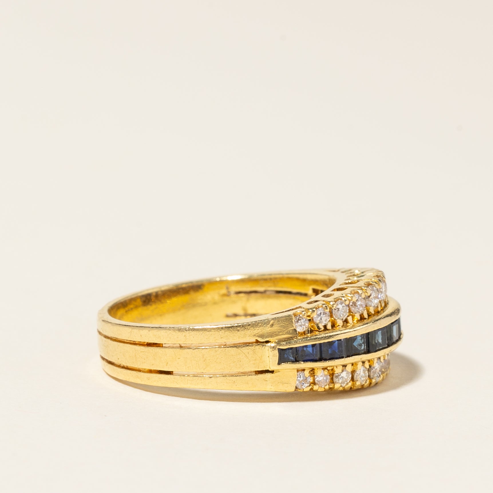 18K Yellow Gold Blue Sapphire & Diamond Ring | 0.50ctw, 0.39ctw | SZ 6.25 |