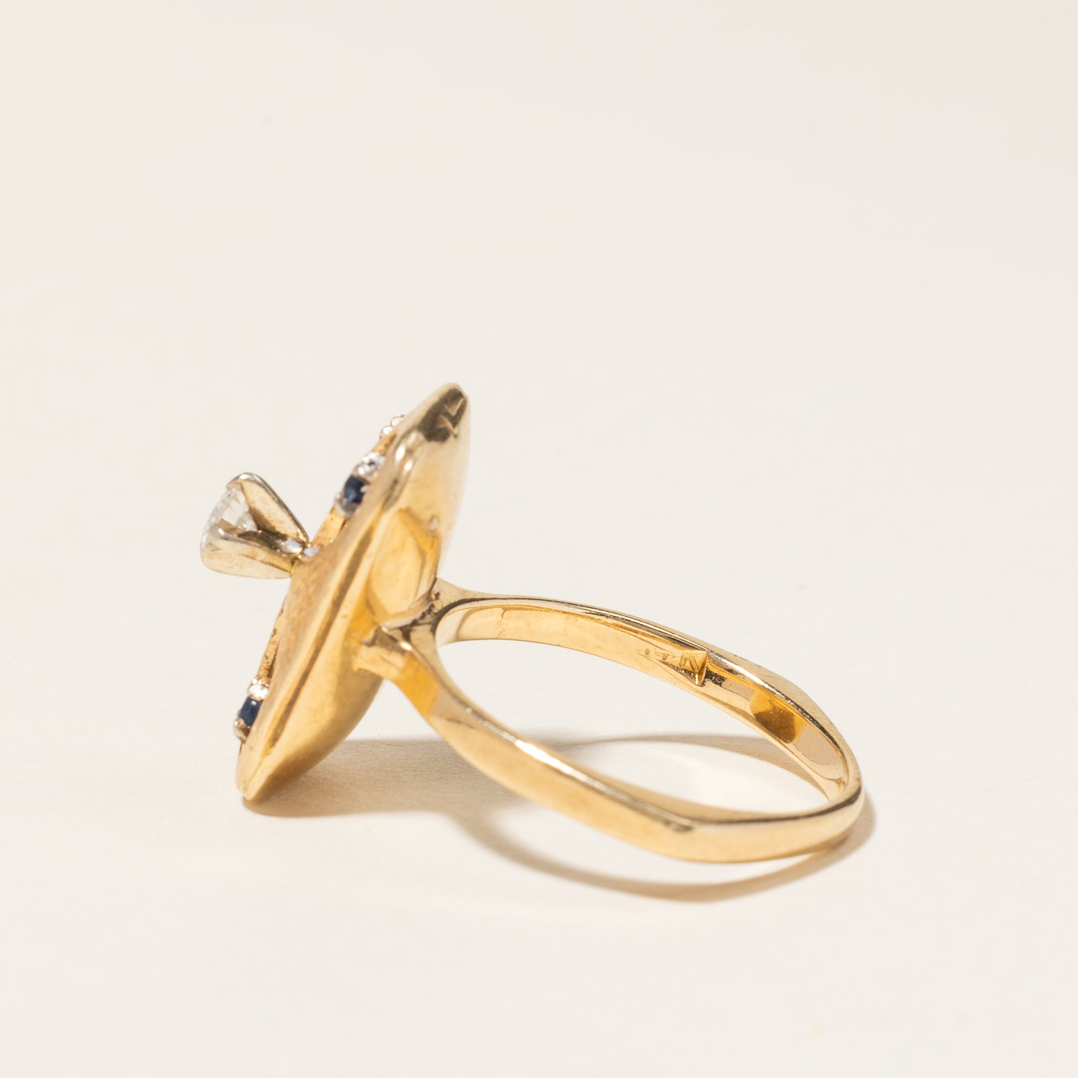 14K Yellow Gold Blue Sapphire & Diamond Ring | 0.16ctw, 0.11ct | SZ 6.75 |