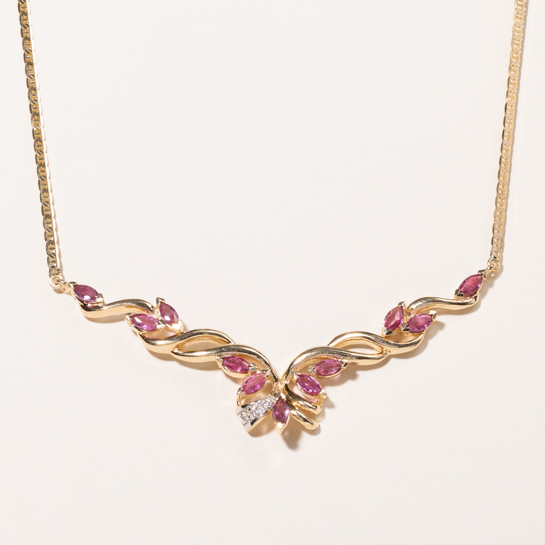 14K Yellow Gold Pink Sapphire & Diamond Necklace | 2.75ct, 0.05ctw | 16" |