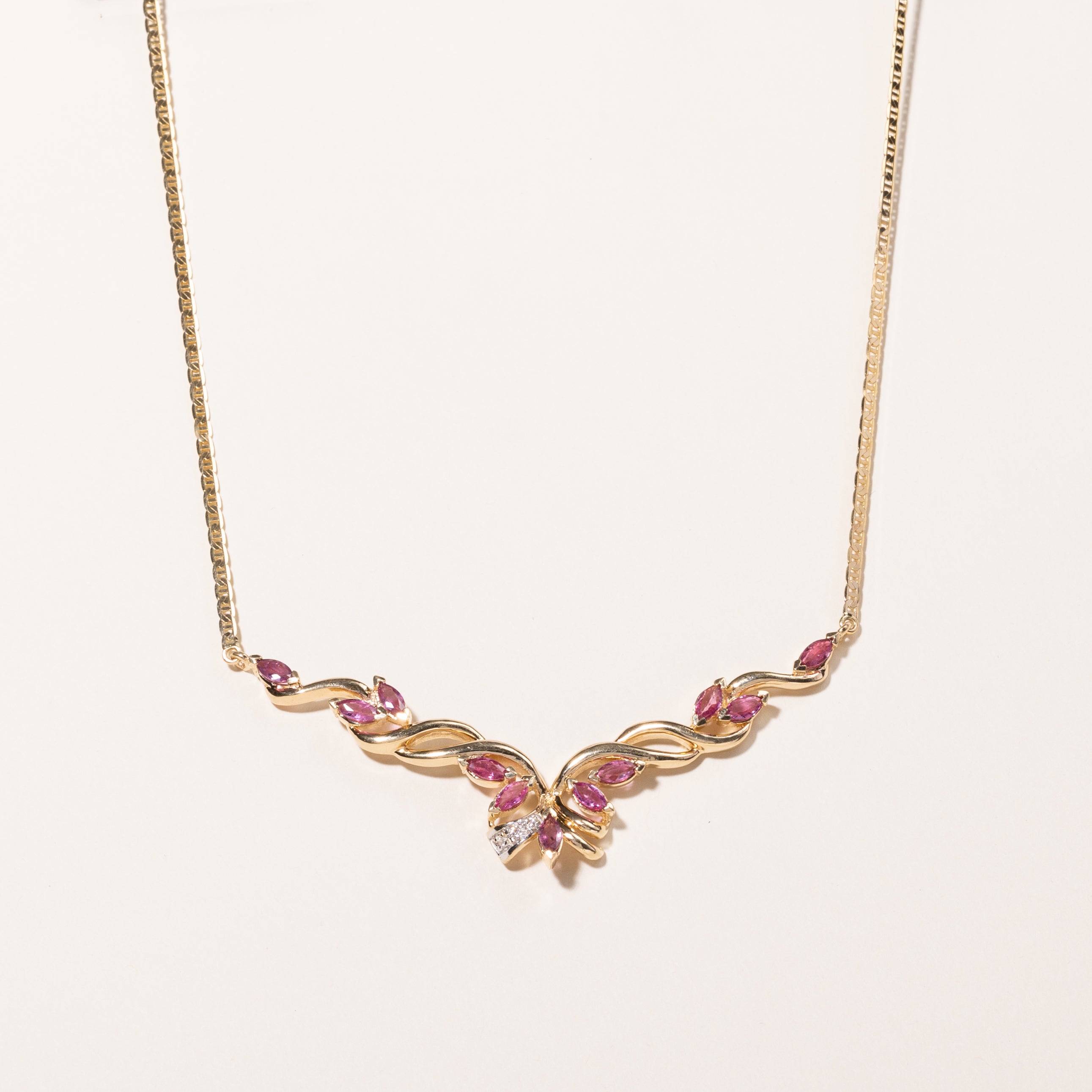 14K Yellow Gold Pink Sapphire & Diamond Necklace | 2.75ct, 0.05ctw | 16" |