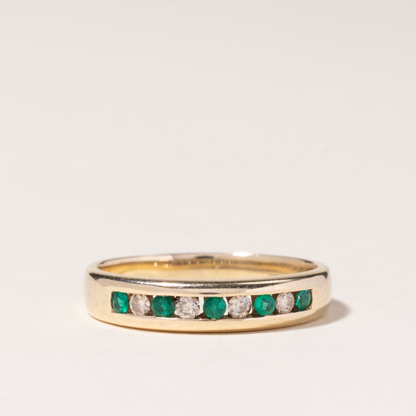 10K Yellow Gold Emerald & Diamond Band | 0.10ctw, 0.10ctw | SZ 6.75 |