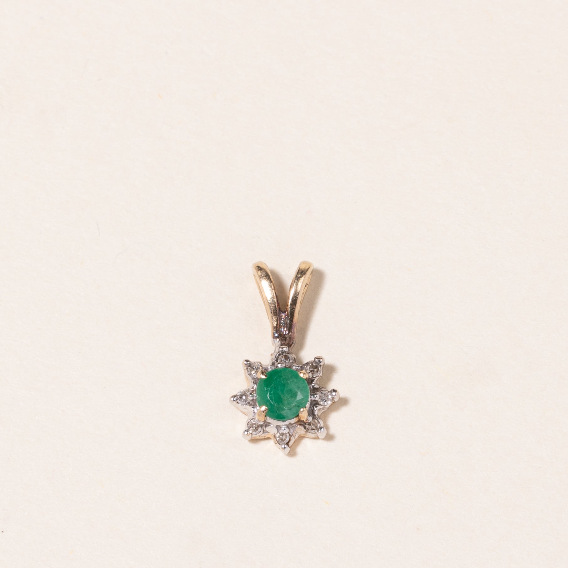 10K Yellow Gold Emerald & Diamond Pendant | 0.12ct, 0.04ctw |