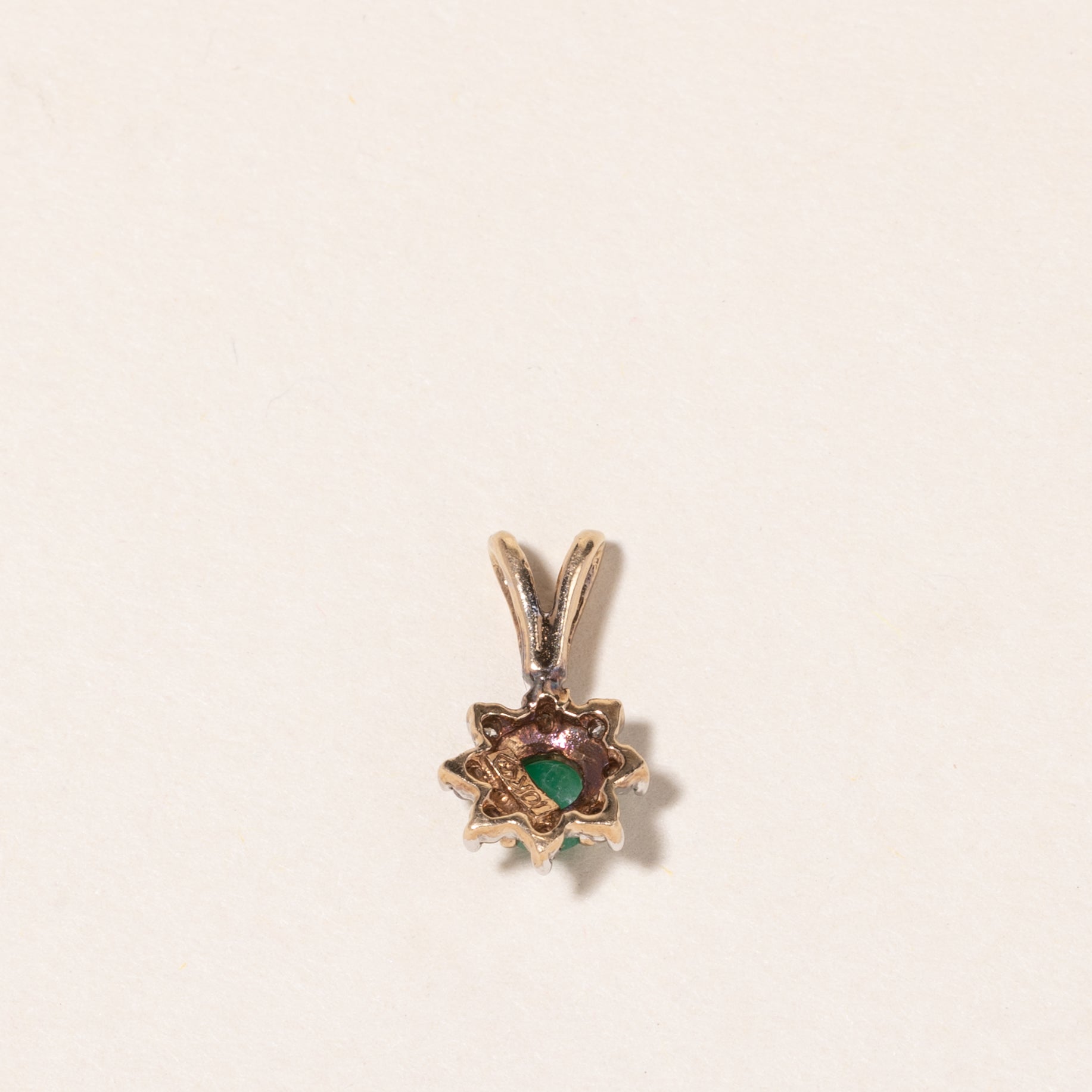 10K Yellow Gold Emerald & Diamond Pendant | 0.12ct, 0.04ctw |