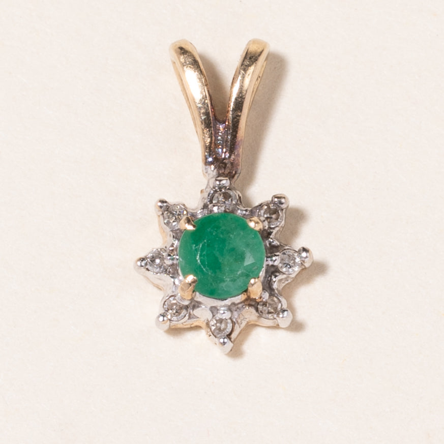 10K Yellow Gold Emerald & Diamond Pendant | 0.12ct, 0.04ctw |
