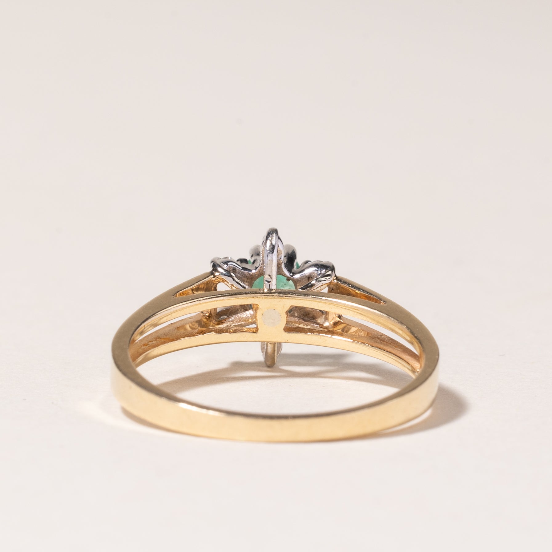 14K Yellow Gold High Set Emerald & Diamond Ring | 0.17ct, 0.03ctw | SZ 6.25 |