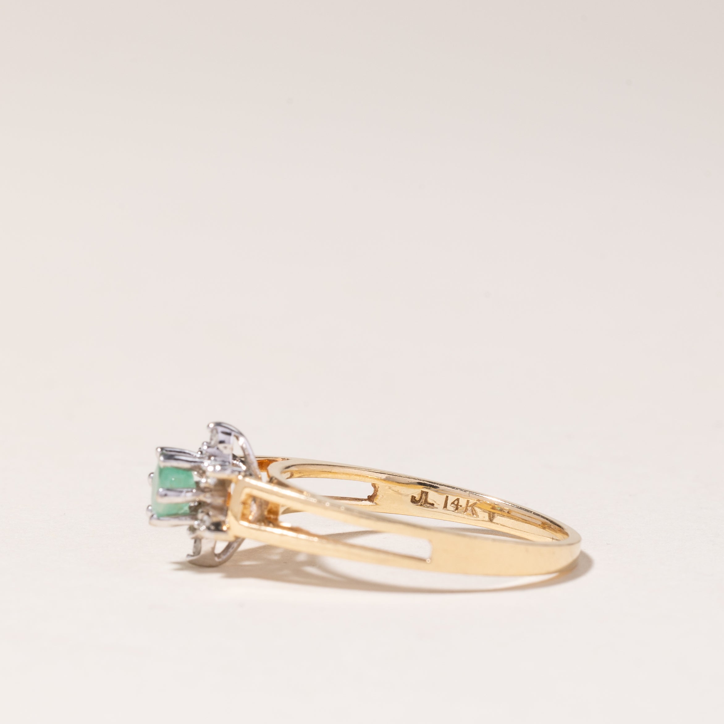 14K Yellow Gold High Set Emerald & Diamond Ring | 0.17ct, 0.03ctw | SZ 6.25 |