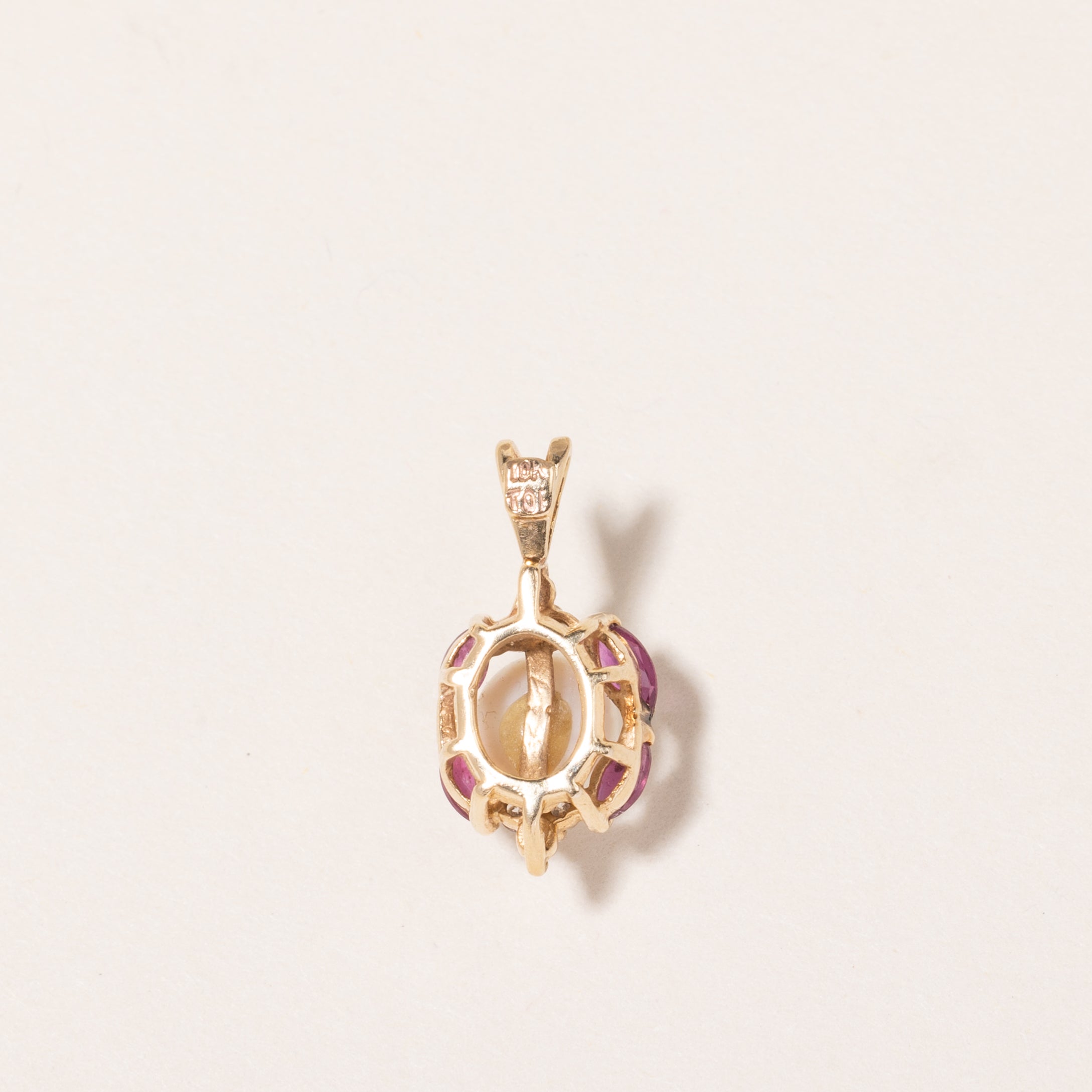 10K Yellow Gold Pearl, Red Spinel & Diamond Pendant | 6.57mm, 0.28ctw, 0.09ctw |