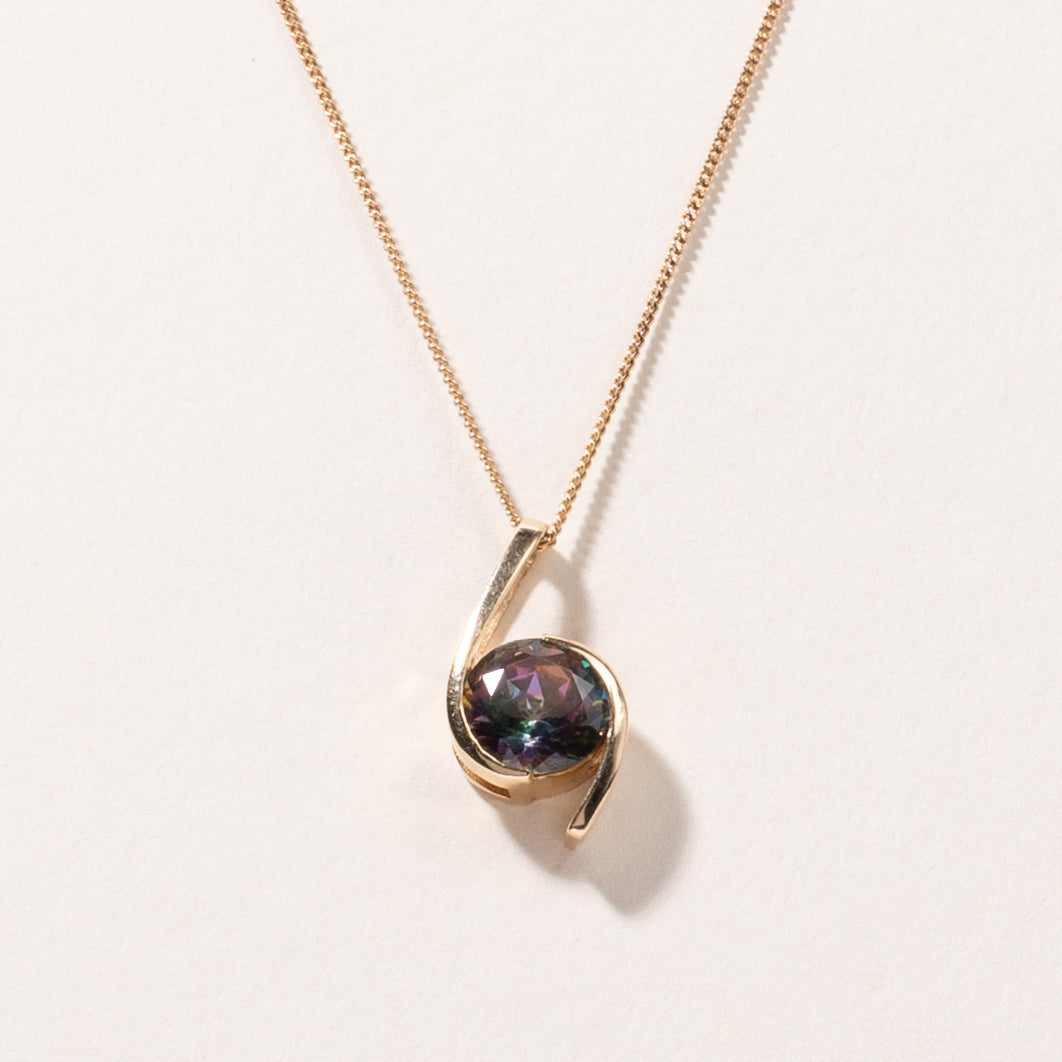 10K Yellow Gold Semi Bezel Mystic Topaz Pendant Necklace | 1.99ct | 18" |