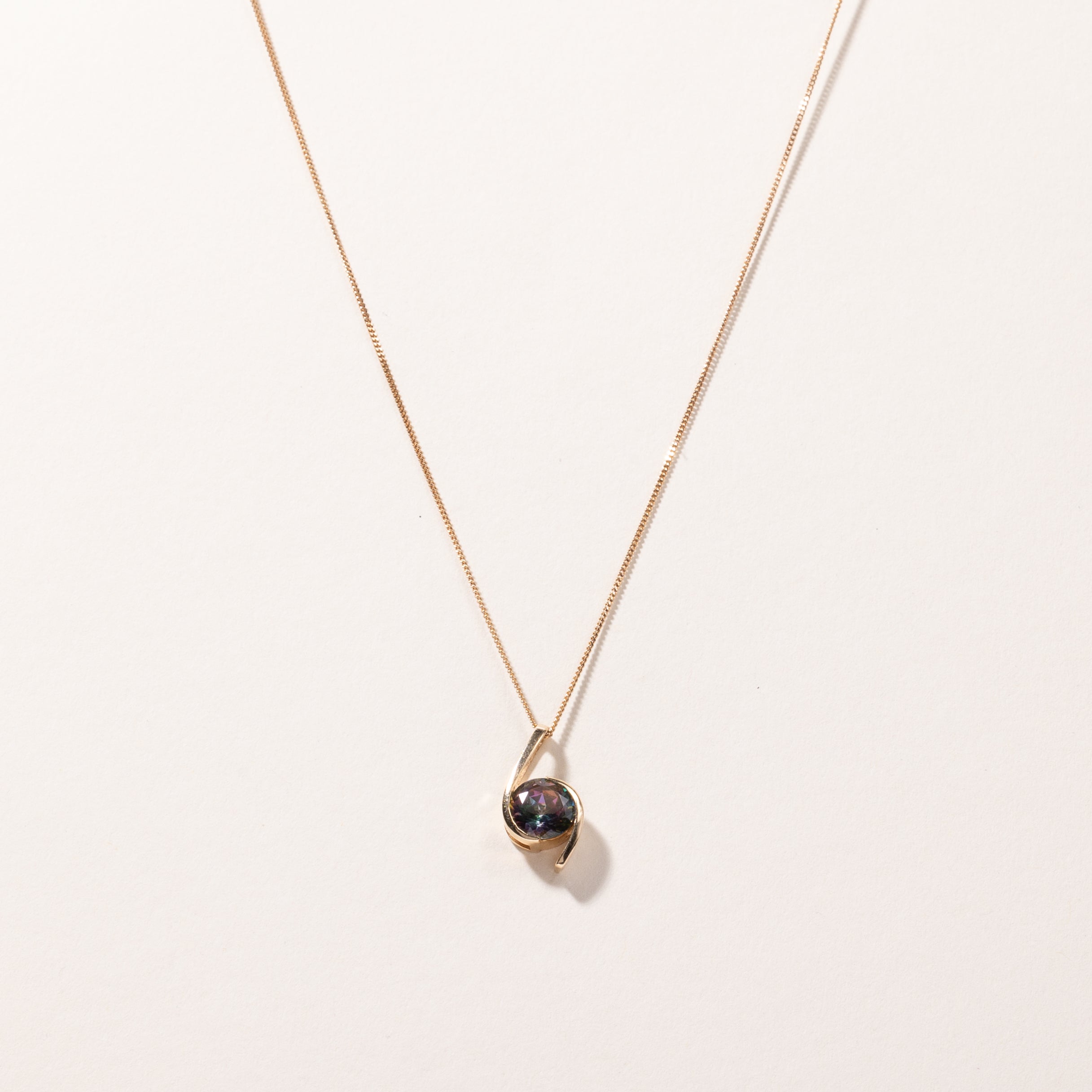 10K Yellow Gold Semi Bezel Mystic Topaz Pendant Necklace | 1.99ct | 18" |