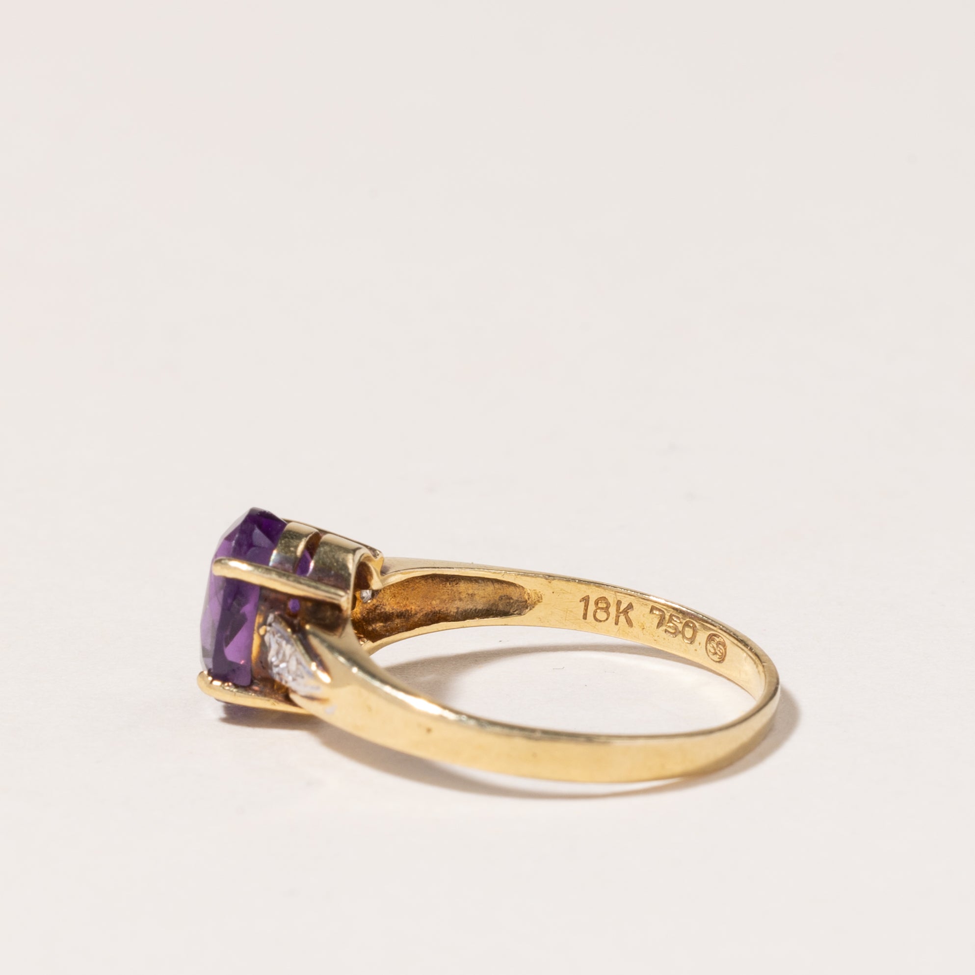 18K Yellow Gold Amethyst & Diamond Ring | 1.19ct, 0.02ctw | SZ 5.5