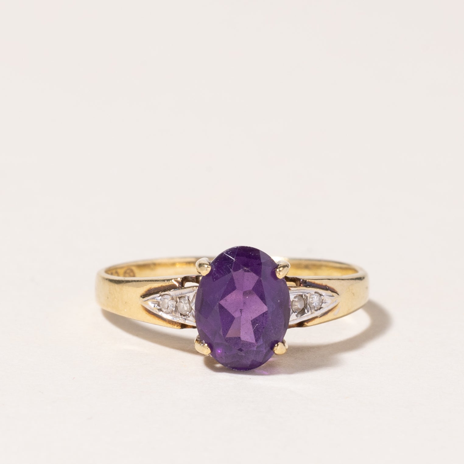18K Yellow Gold Amethyst & Diamond Ring | 1.19ct, 0.02ctw | SZ 5.5