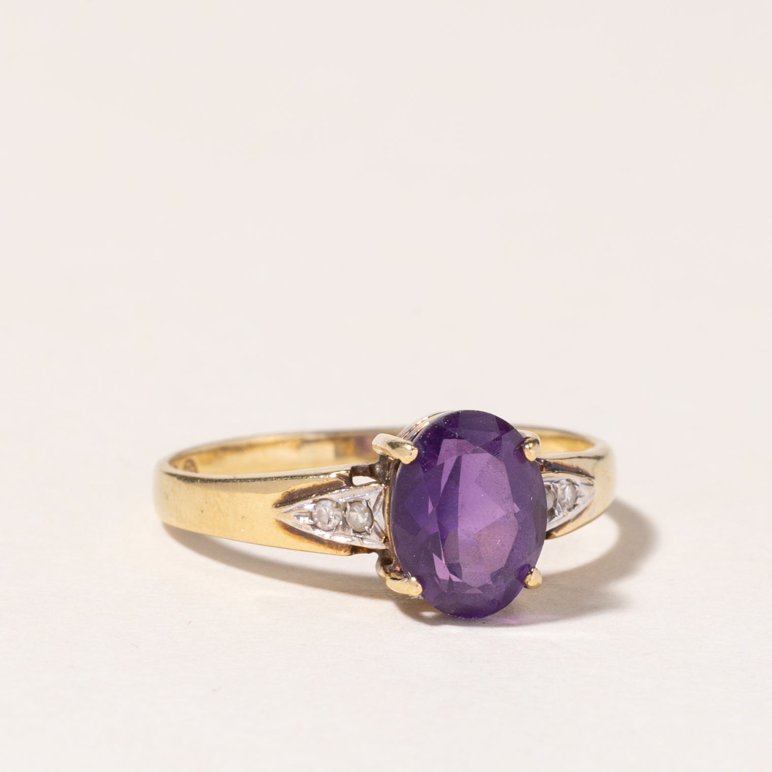 18K Yellow Gold Amethyst & Diamond Ring | 1.19ct, 0.02ctw | SZ 5.5