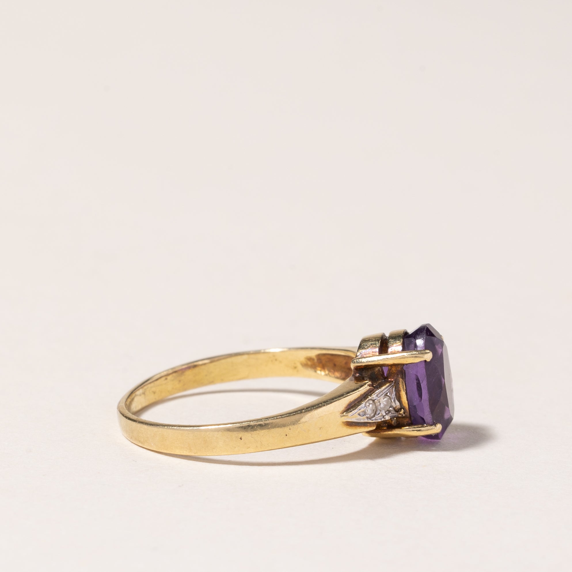 18K Yellow Gold Amethyst & Diamond Ring | 1.19ct, 0.02ctw | SZ 5.5