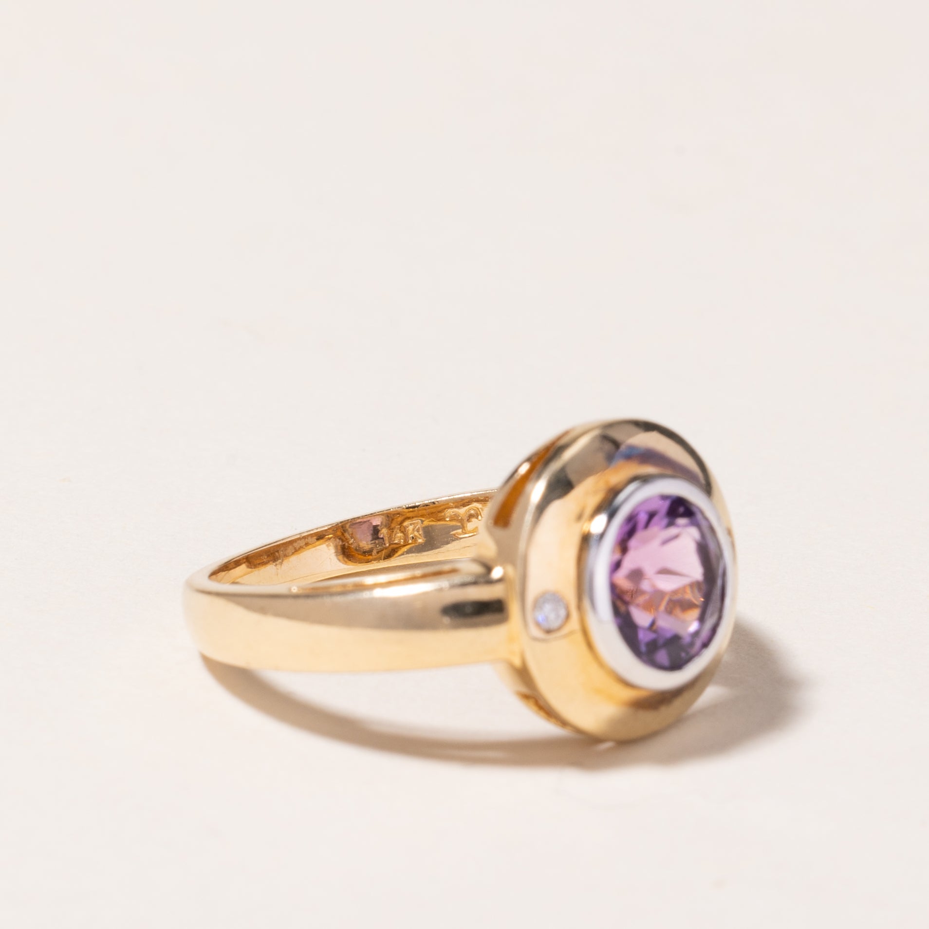 14K Yellow Gold Bezel Set Amethyst Ring | 1.00ct, 0.03ctw | SZ 6.75