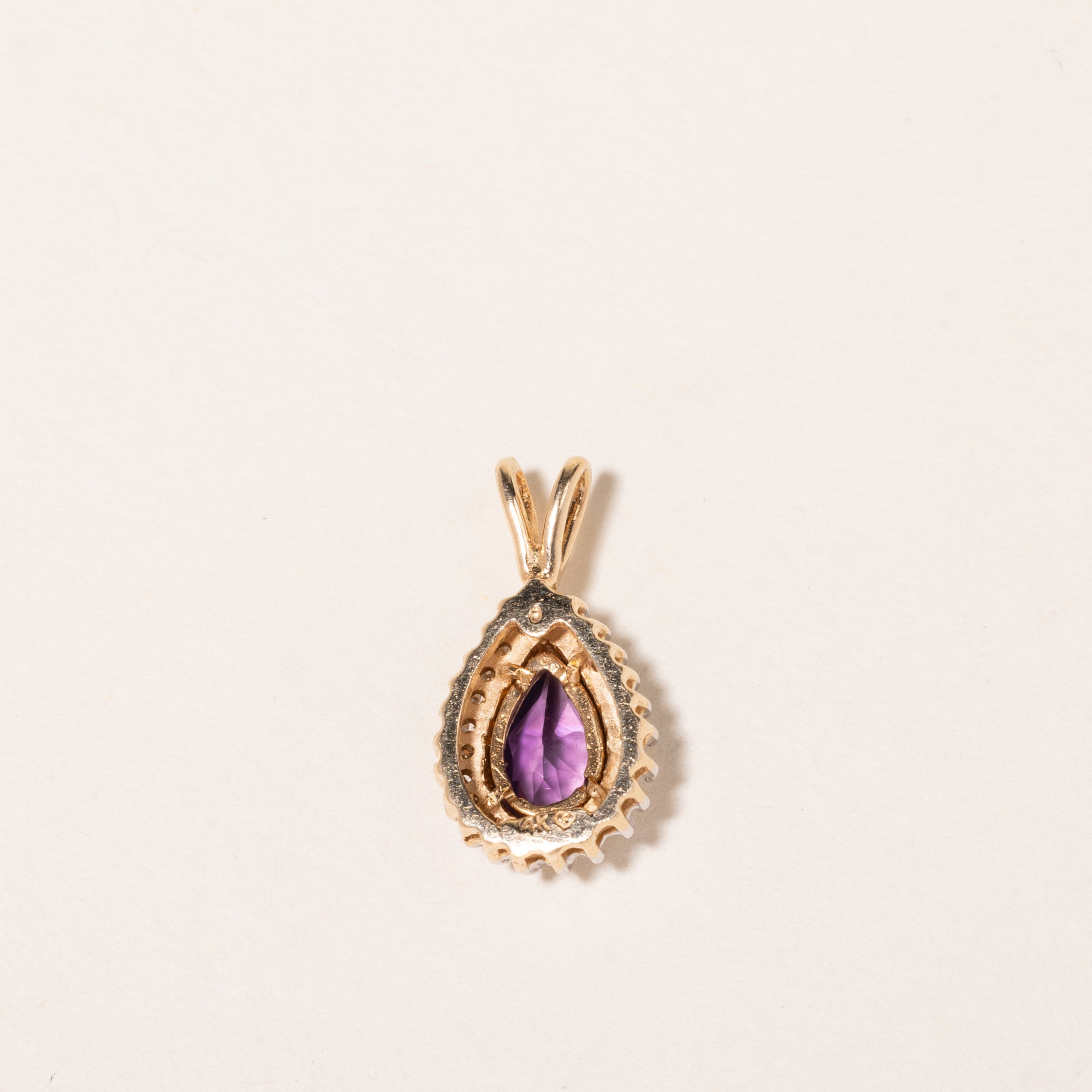 14K Yellow Gold Pear Shaped Amethyst Halo Pendant | 0.85ct, 0.12ctw |