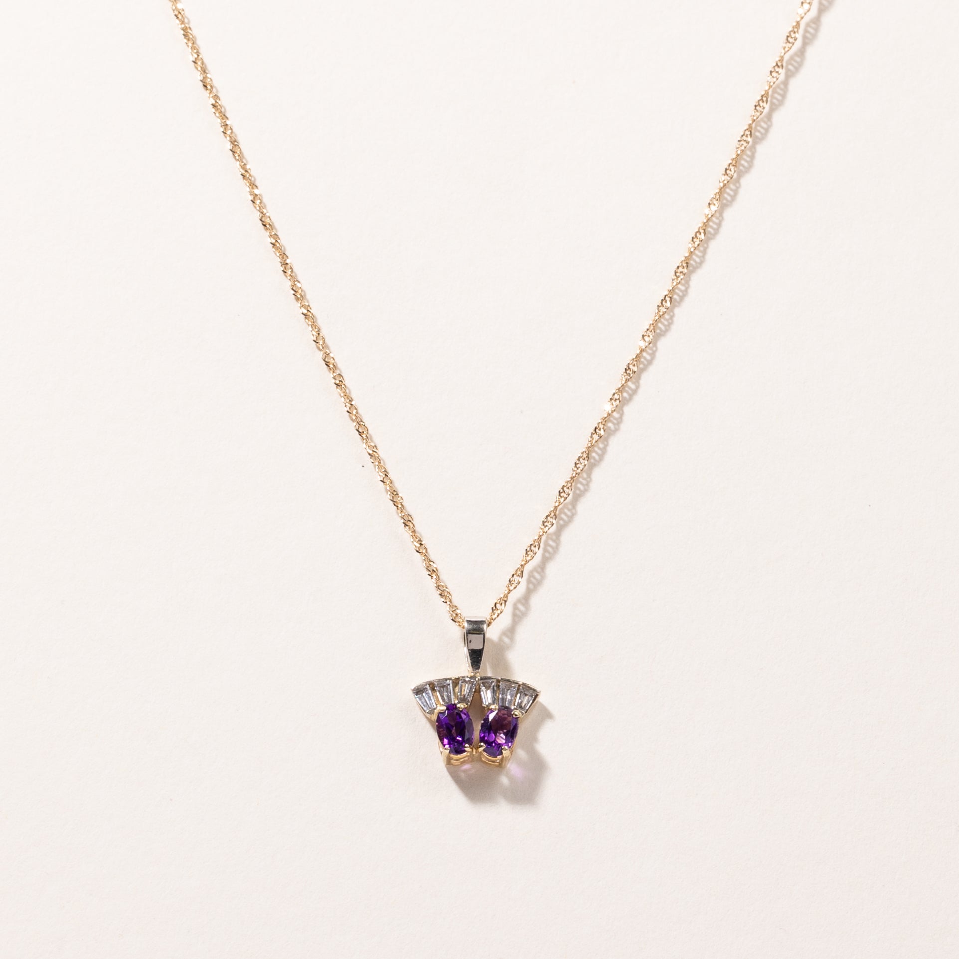 10K Yellow Gold Amethyst & Diamond Pendant Necklace | 0.79ctw, 0.28ctw | 18" |