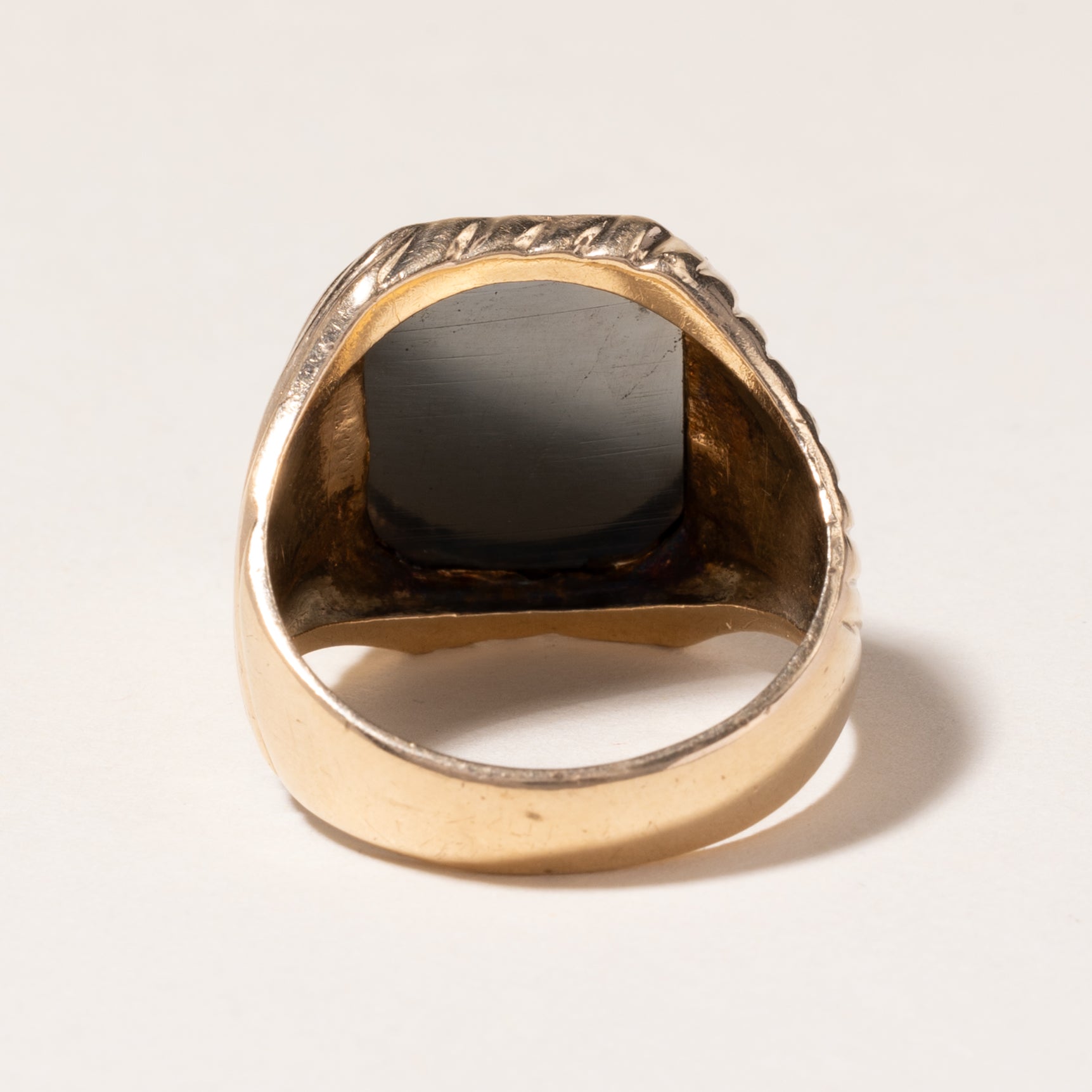 10K Yellow Gold Carved Hematite Ring | 4.70ct | SZ 9.25 |