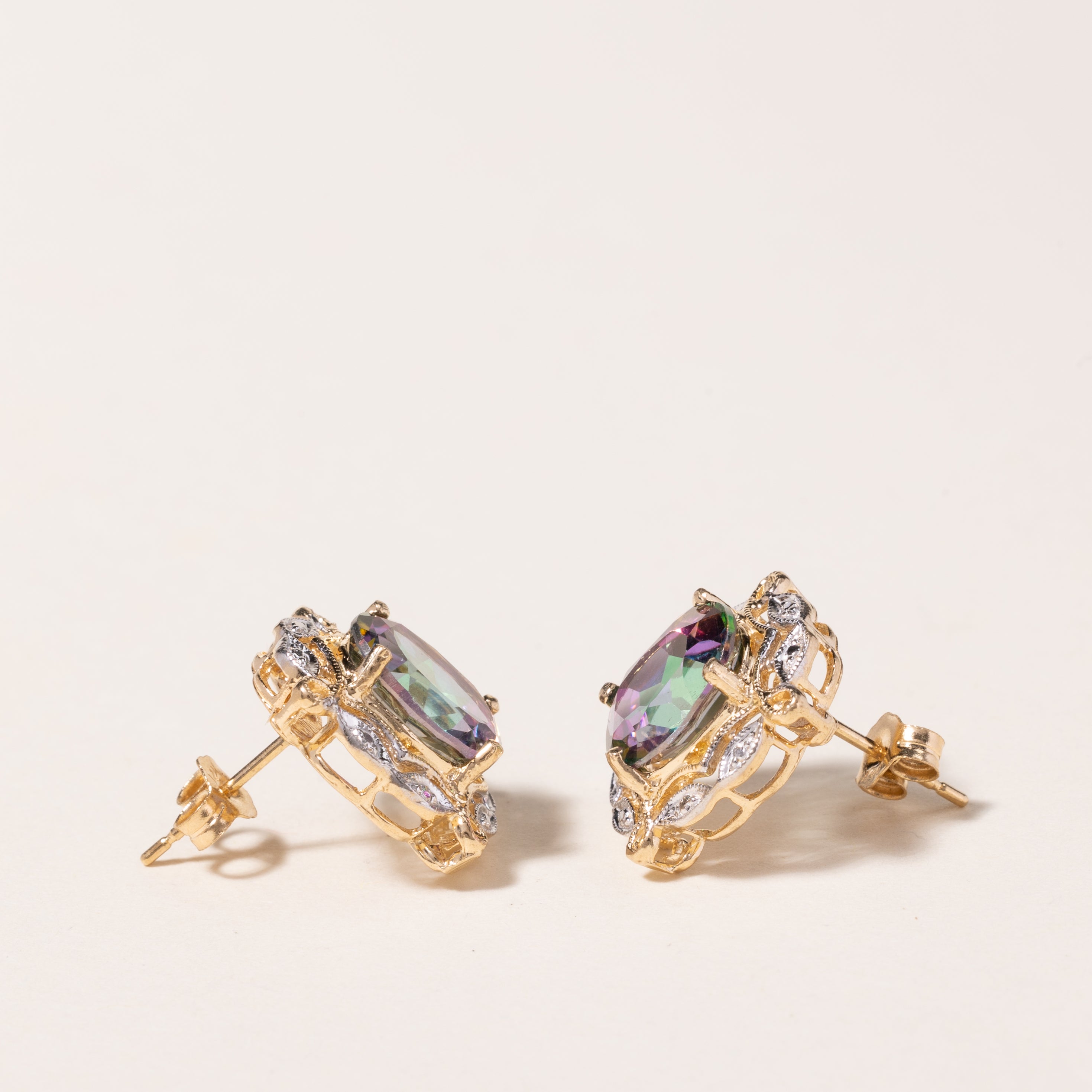 14K Yellow Gold Mystic Topaz Stud Earrings | 6.10ctw |