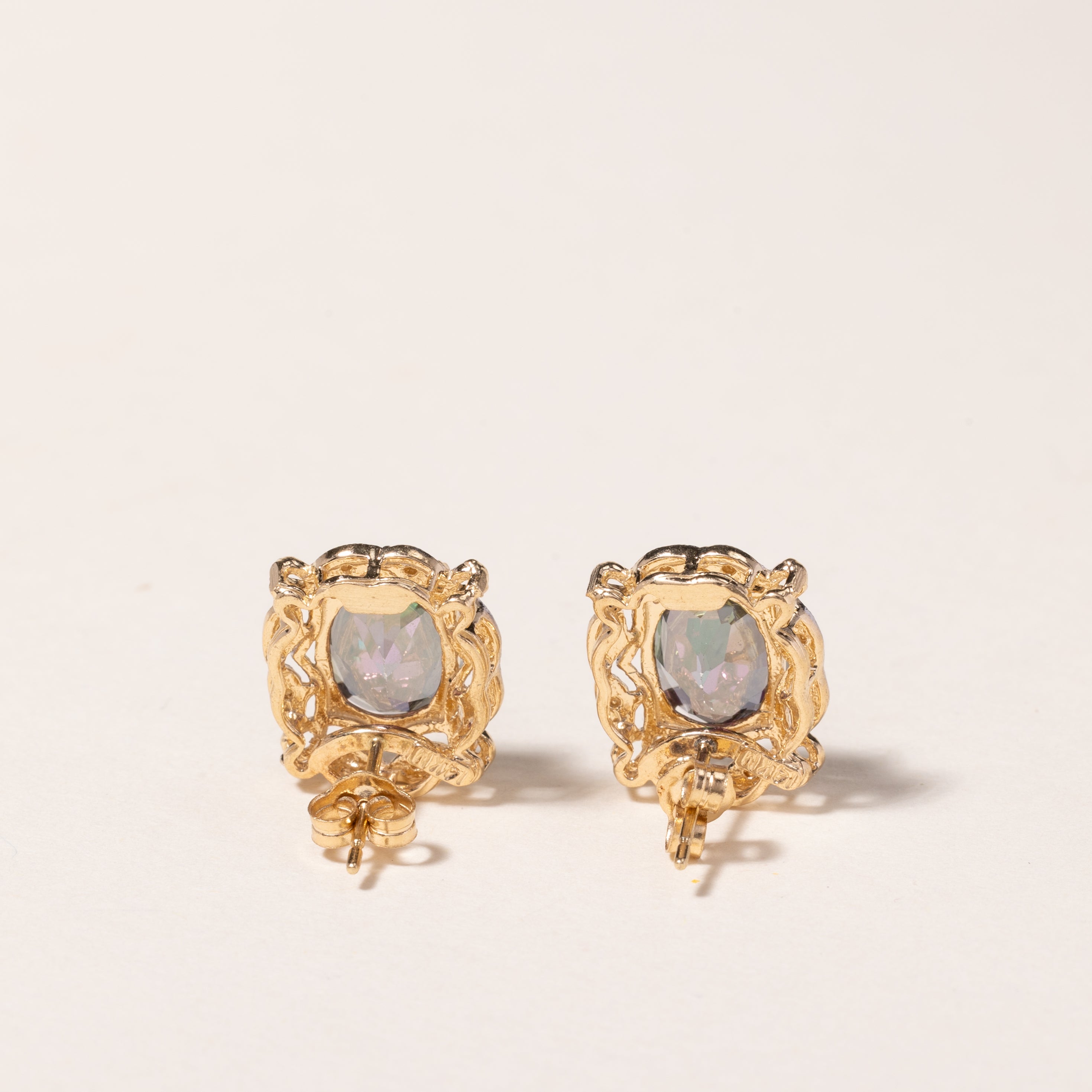14K Yellow Gold Mystic Topaz Stud Earrings | 6.10ctw |