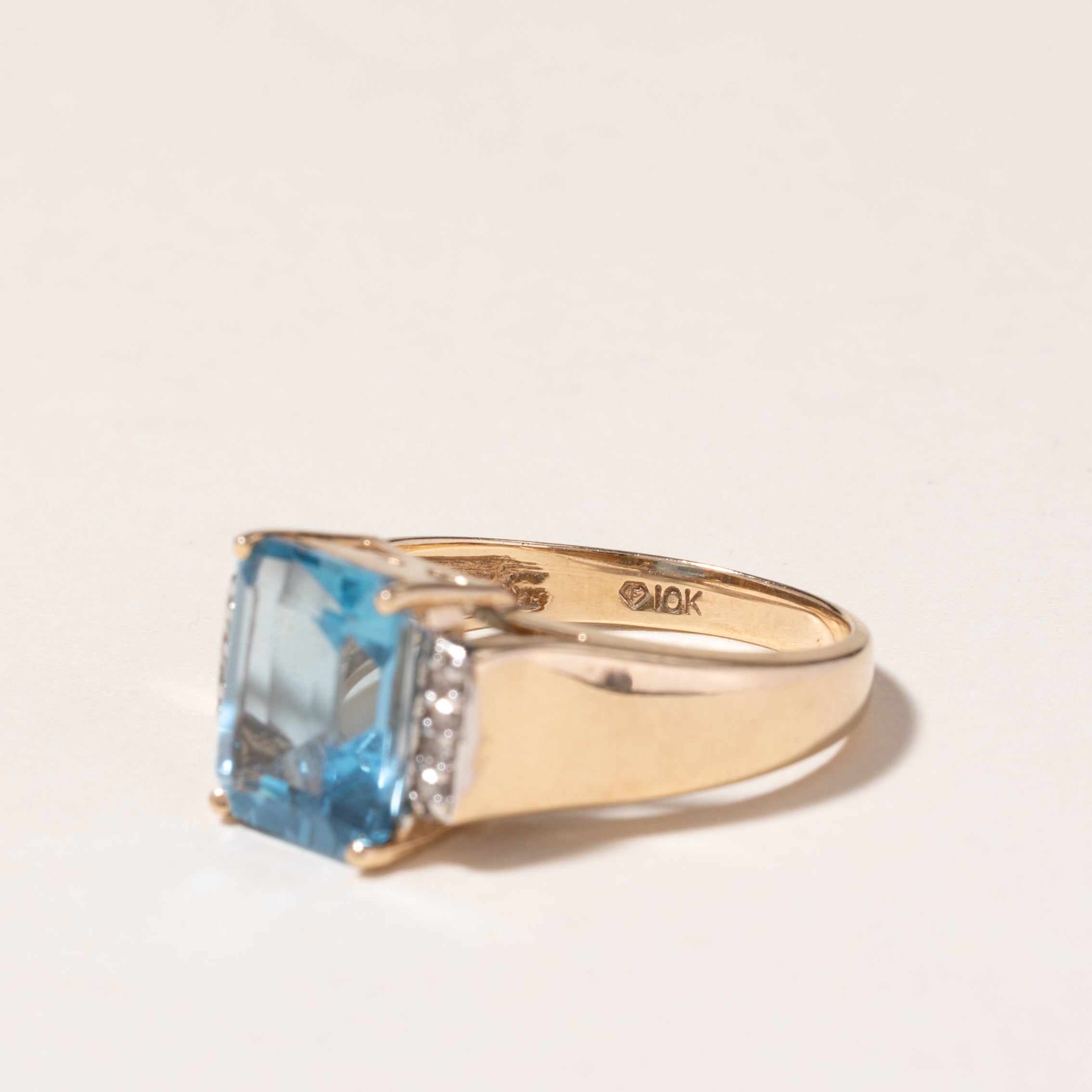 10K Yellow Gold Blue Topaz & Diamond Ring | 3.86ct, 0.04ctw | SZ 6.75
