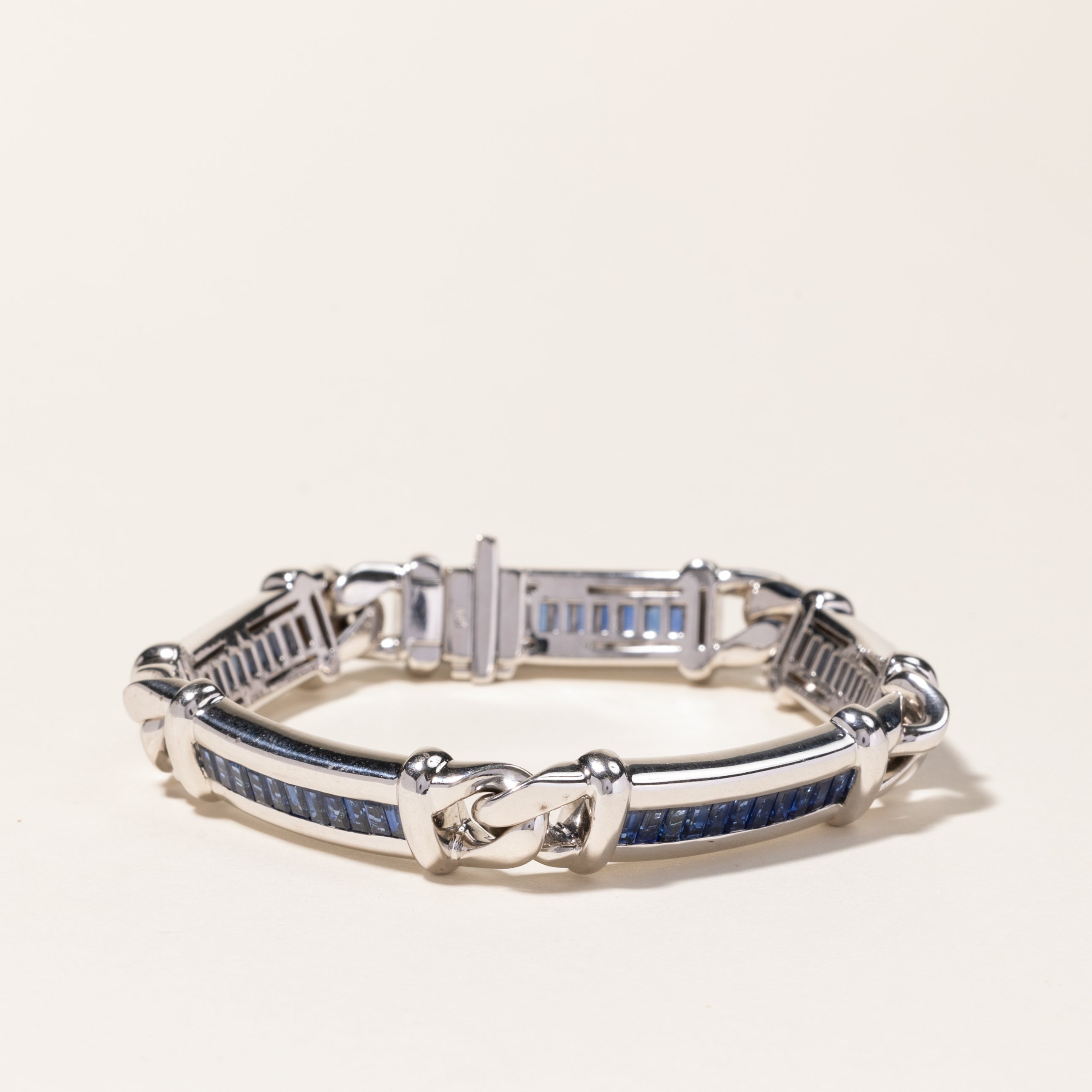 18K White Gold Channel Set Sapphire Link Bracelet | 5.50ctw | 7.5"