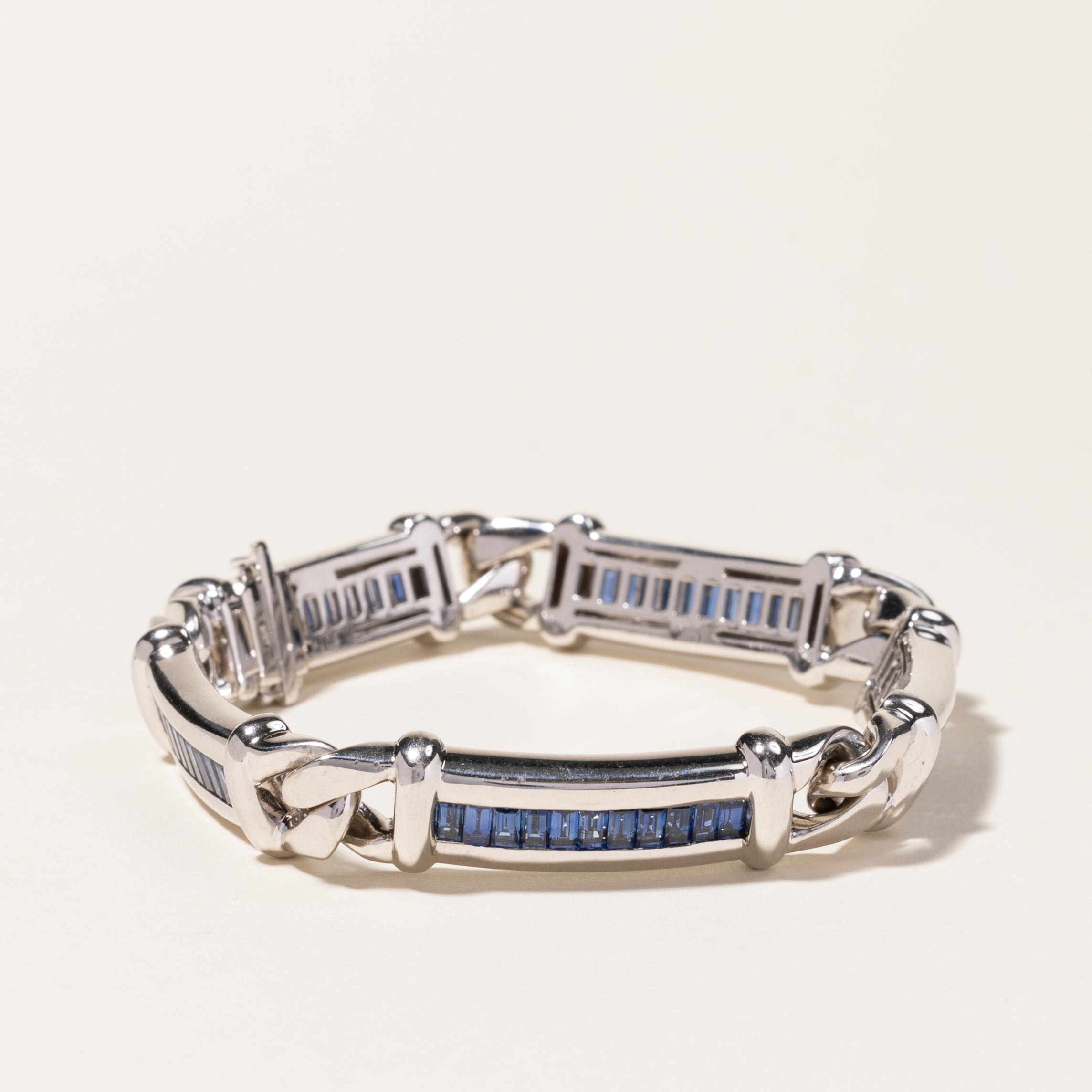 18K White Gold Channel Set Sapphire Link Bracelet | 5.50ctw | 7.5"