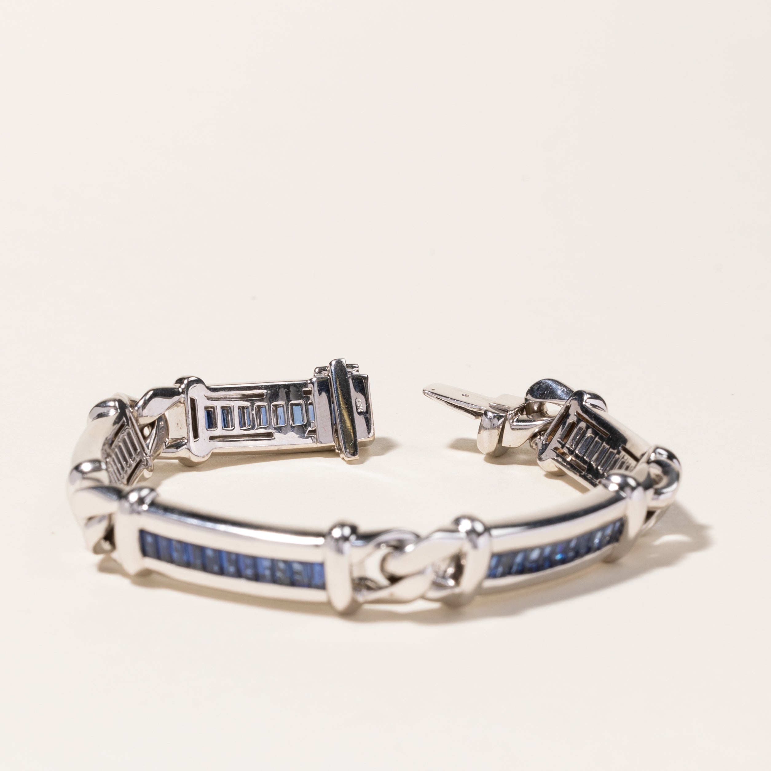 18K White Gold Channel Set Sapphire Link Bracelet | 5.50ctw | 7.5"