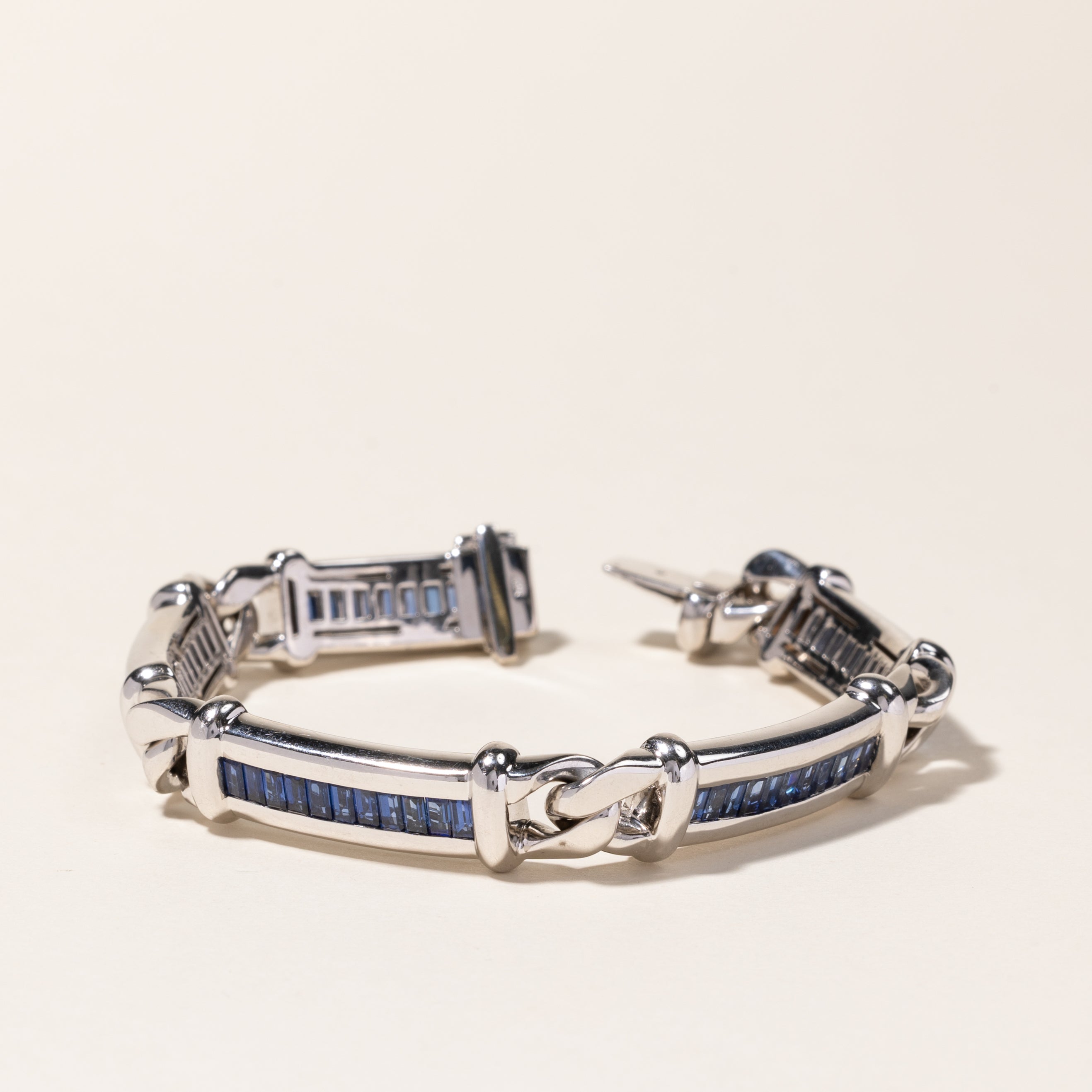 18K White Gold Channel Set Sapphire Link Bracelet | 5.50ctw | 7.5"
