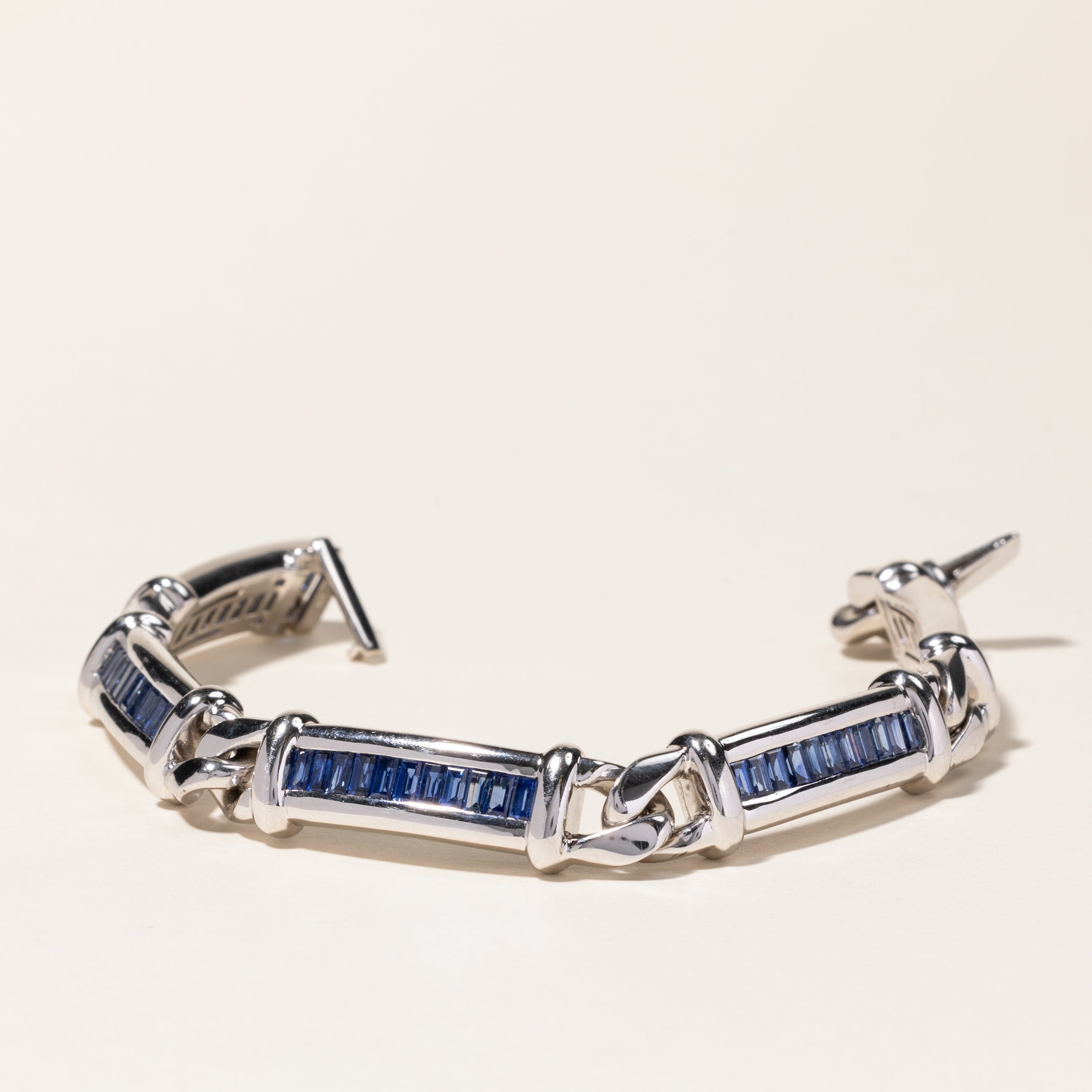 18K White Gold Channel Set Sapphire Link Bracelet | 5.50ctw | 7.5"