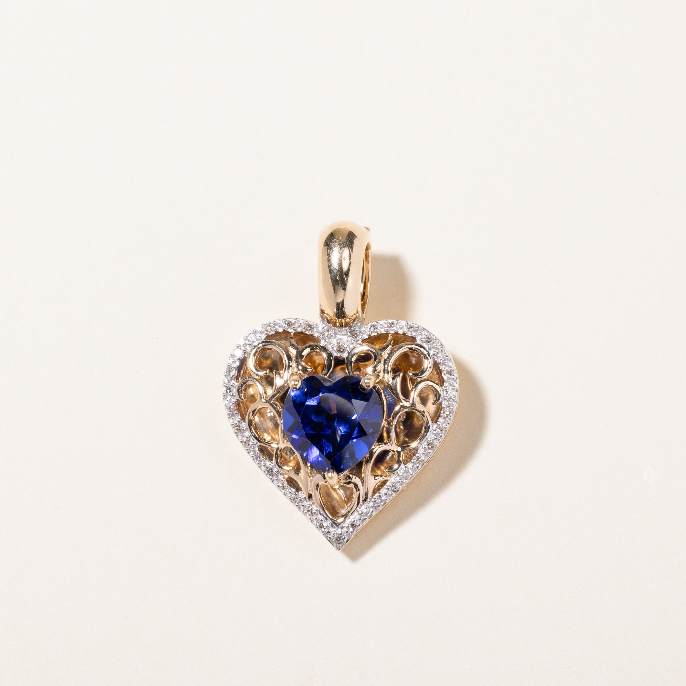 10K Sapphire & Diamond Heart Pendant | 2.86ct, 0.19ctw