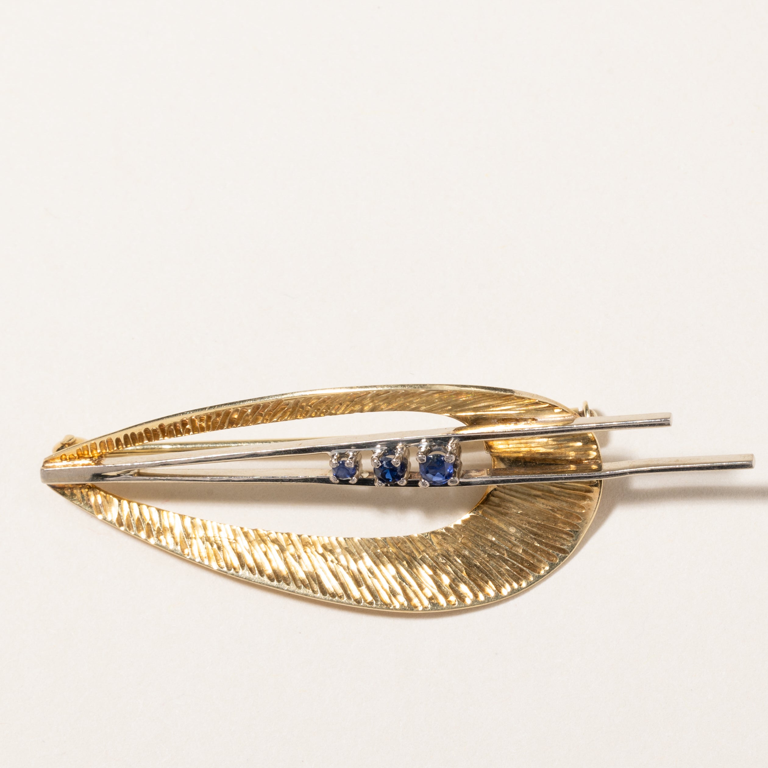 14K Two Tone Gold Blue Sapphire Abstract Brooch | 0.12ctw