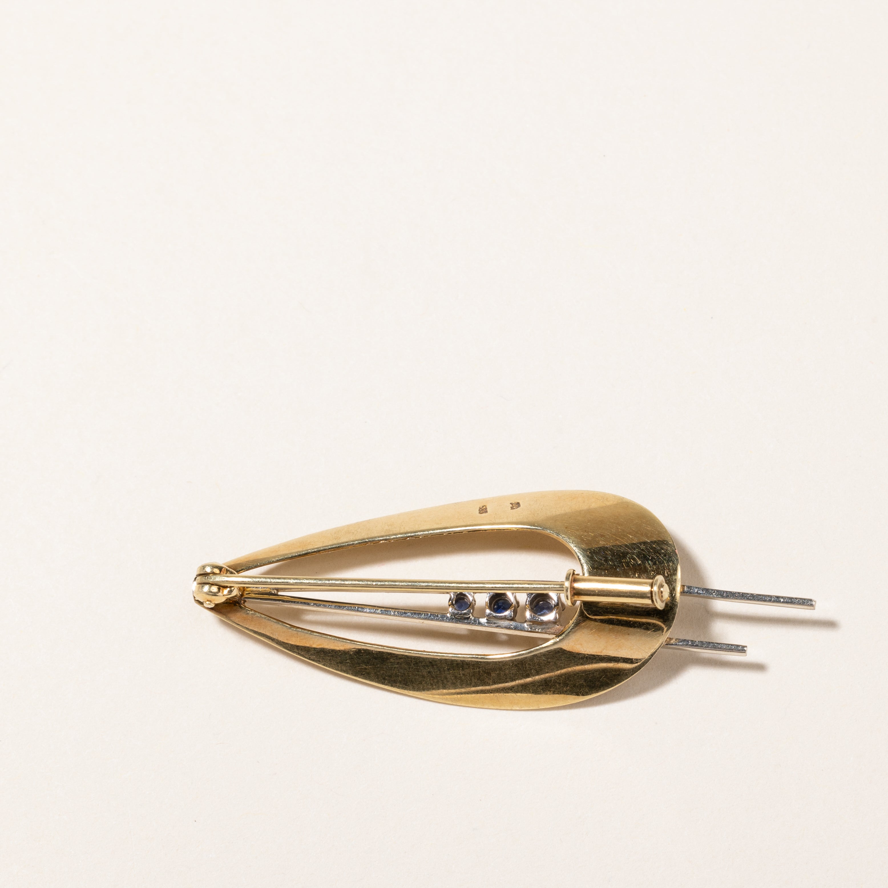 14K Two Tone Gold Blue Sapphire Abstract Brooch | 0.12ctw