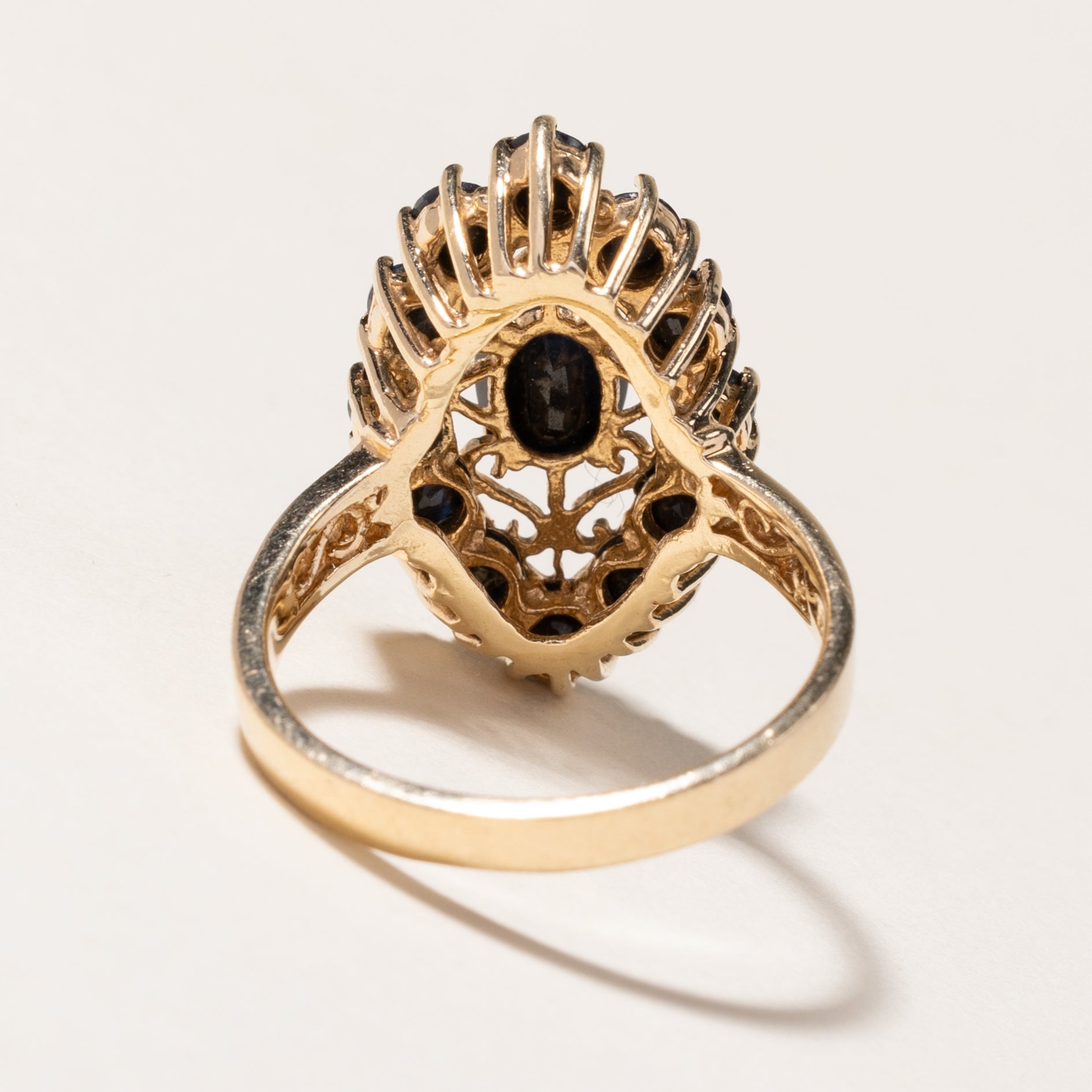 10K Yellow Gold Sapphire Ornate Navette Ring | 1.82ctw | SZ7