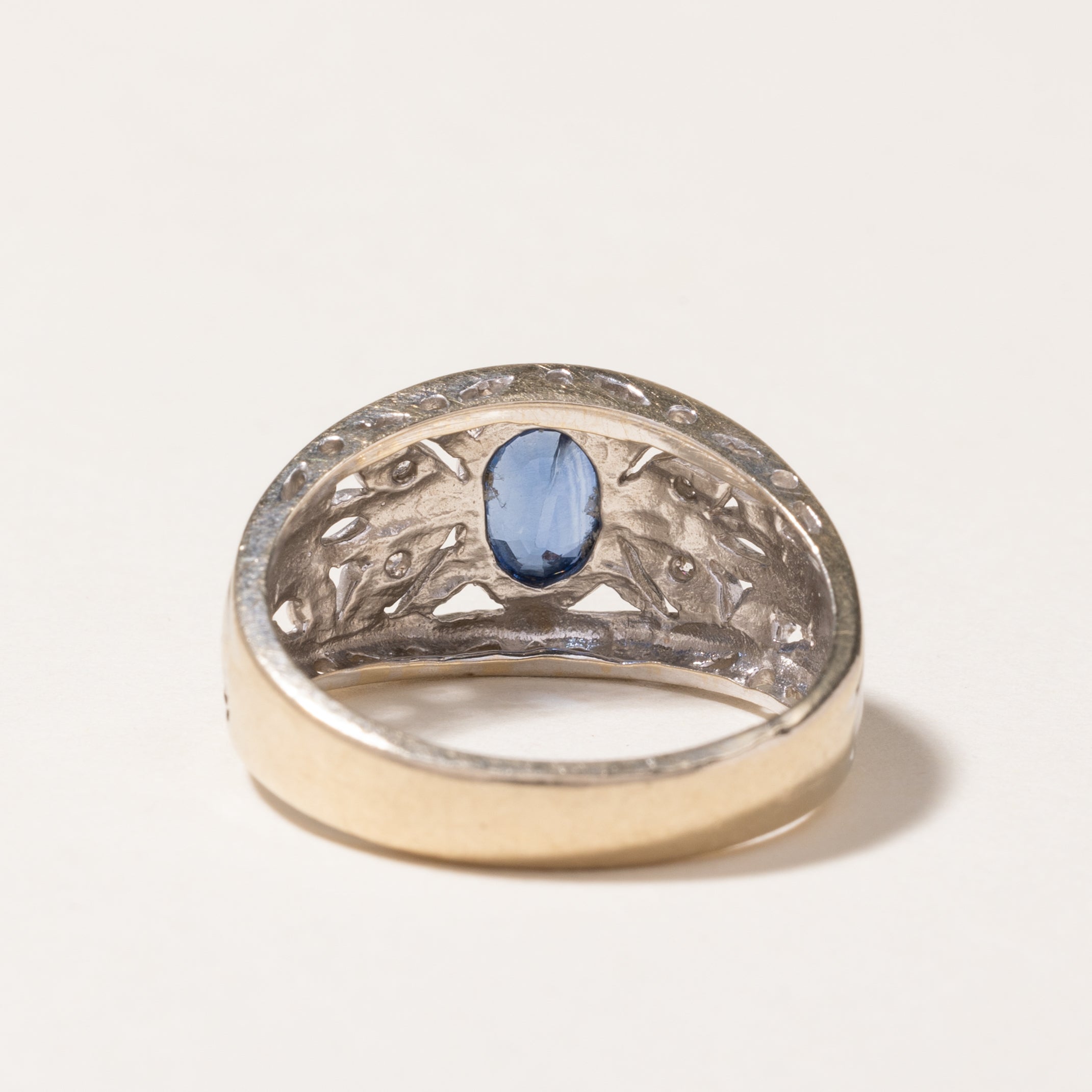 18K Bezel Set Oval Cut Sapphire & Diamond Ring | 0.87ct, 0.02ctw | SZ 8