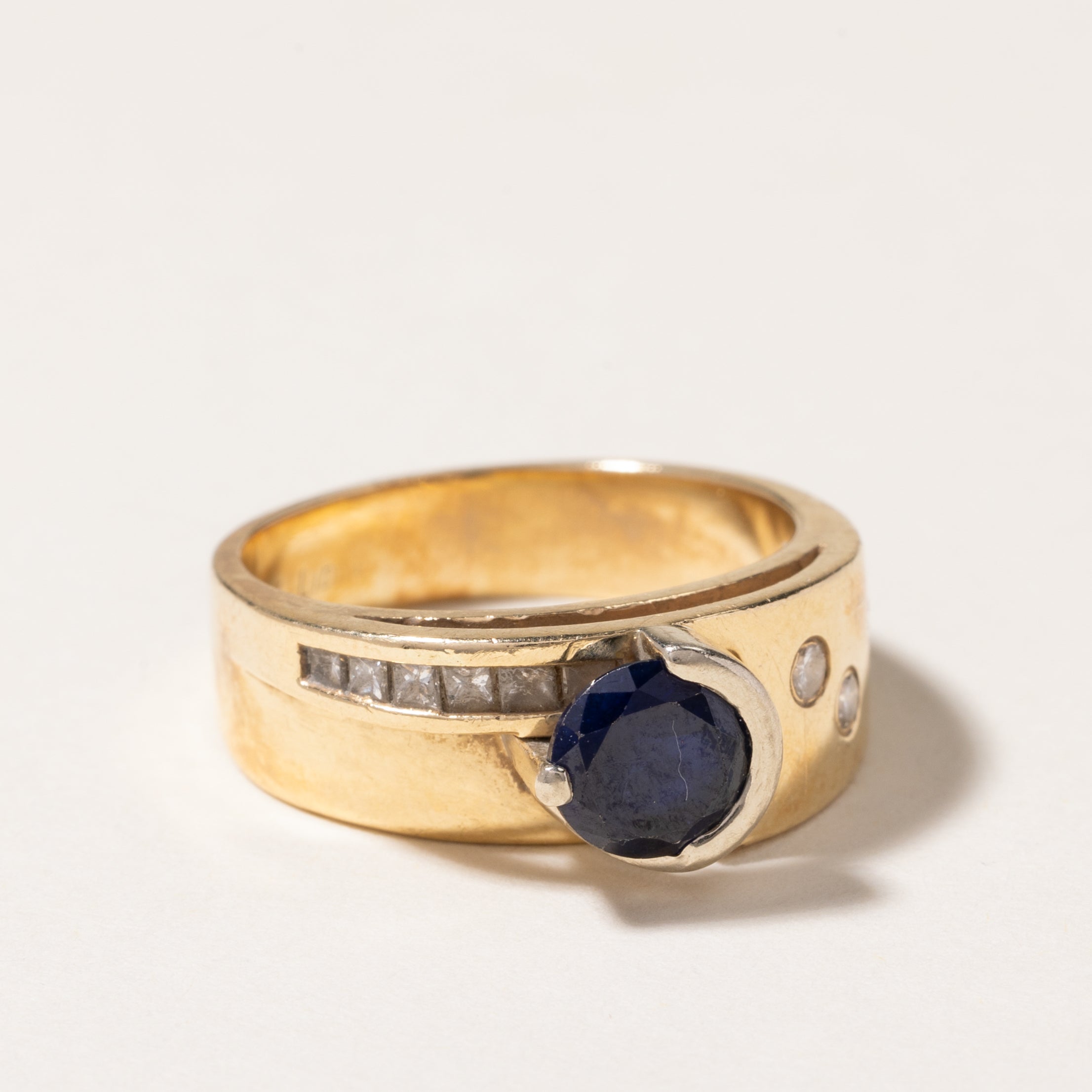 14K Round Cut Synthetic Sapphire & Diamond Ring | 1.18ct, 0.23ctw | SZ 7.25