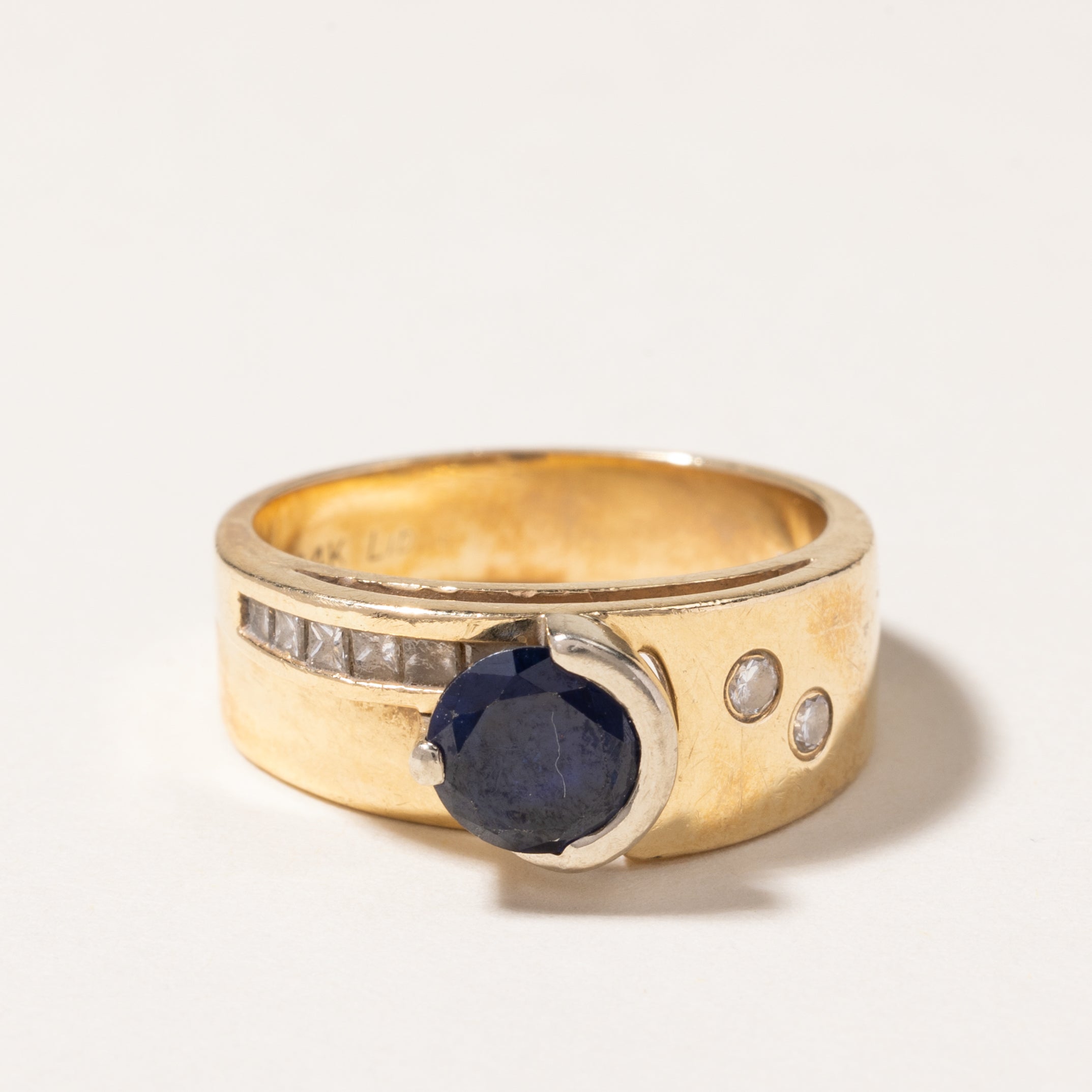 14K Round Cut Synthetic Sapphire & Diamond Ring | 1.18ct, 0.23ctw | SZ 7.25