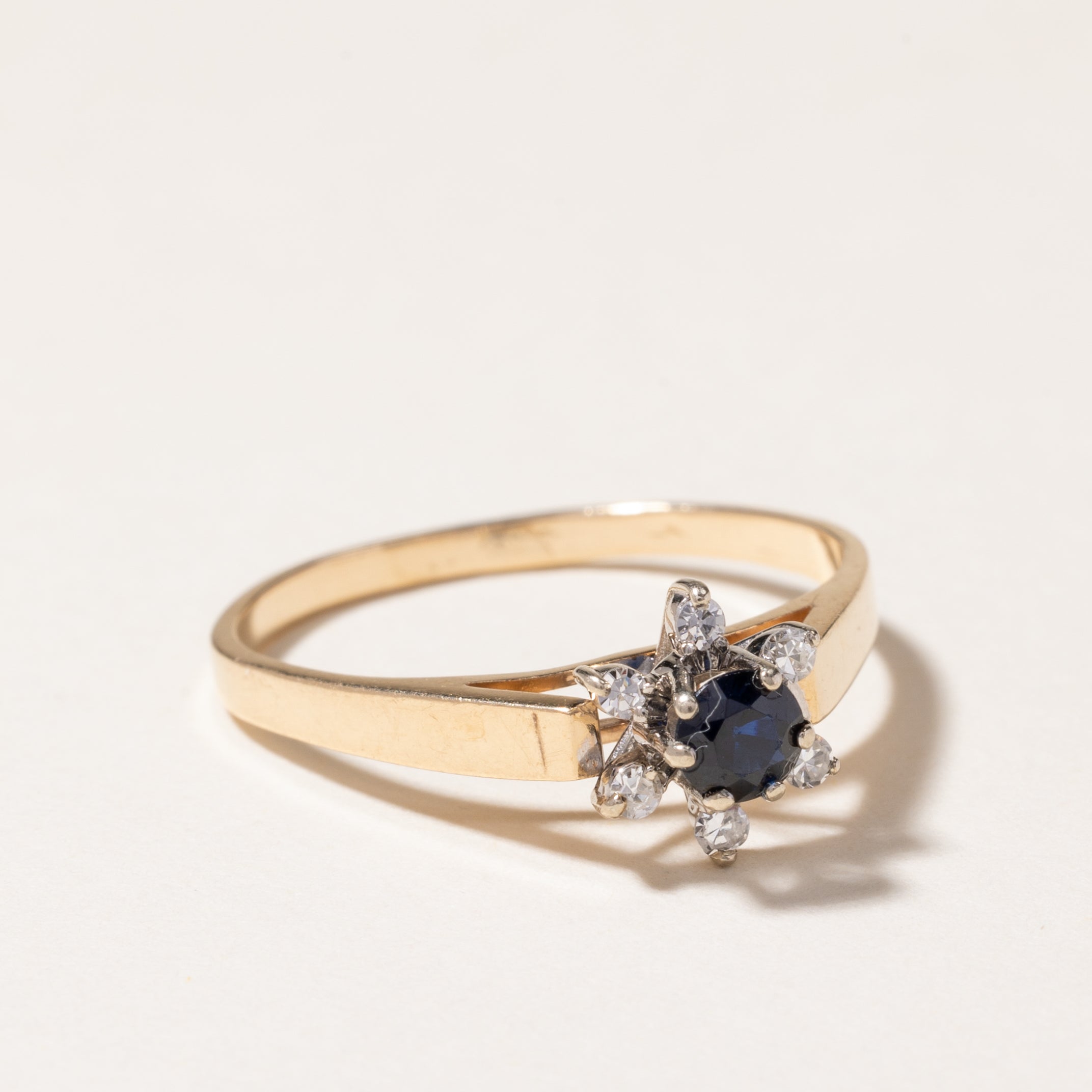14K Blue Sapphire & Diamond Petal Ring | 0.24ct, 0.08ctw | SZ 8.5
