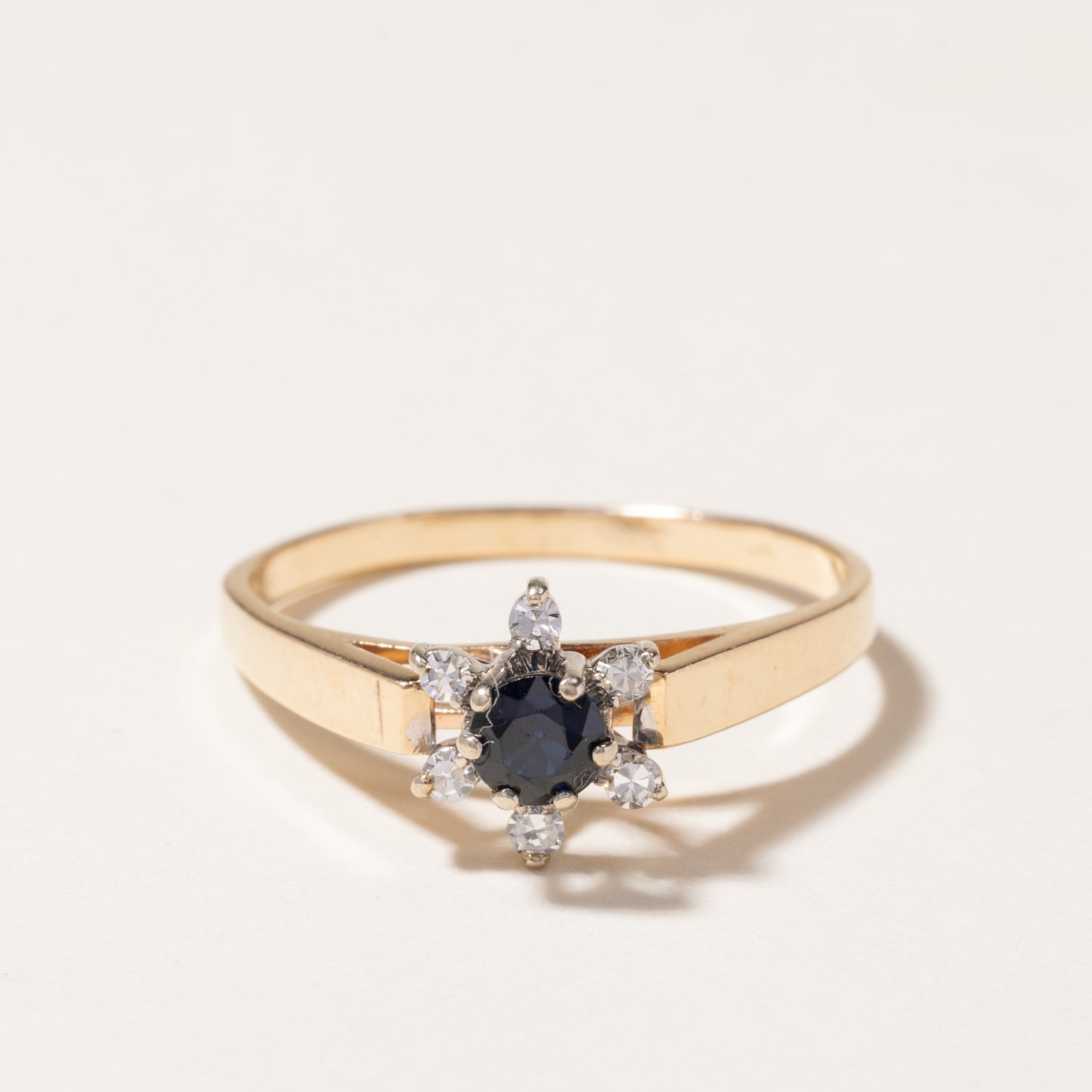 14K Blue Sapphire & Diamond Petal Ring | 0.24ct, 0.08ctw | SZ 8.5