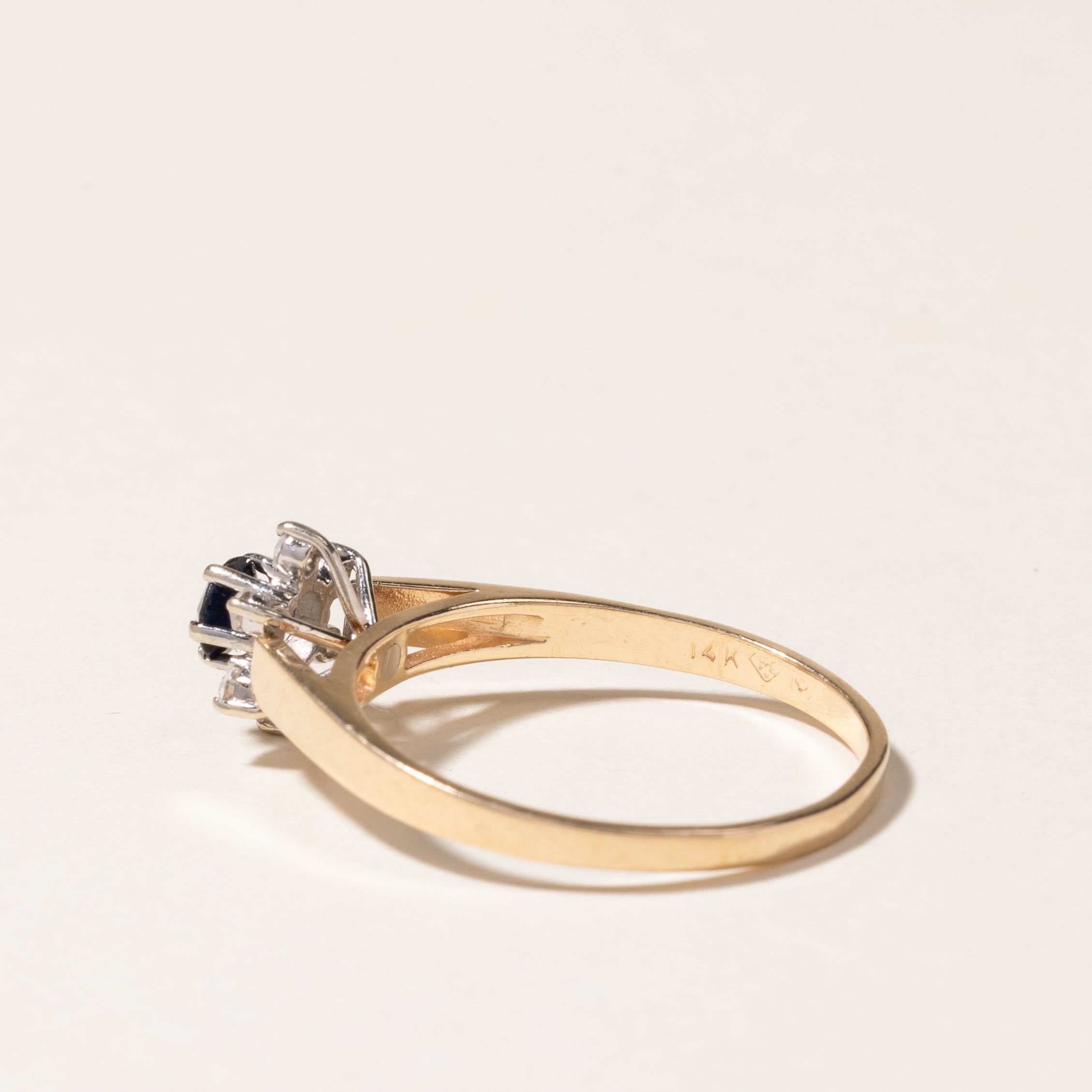 14K Blue Sapphire & Diamond Petal Ring | 0.24ct, 0.08ctw | SZ 8.5