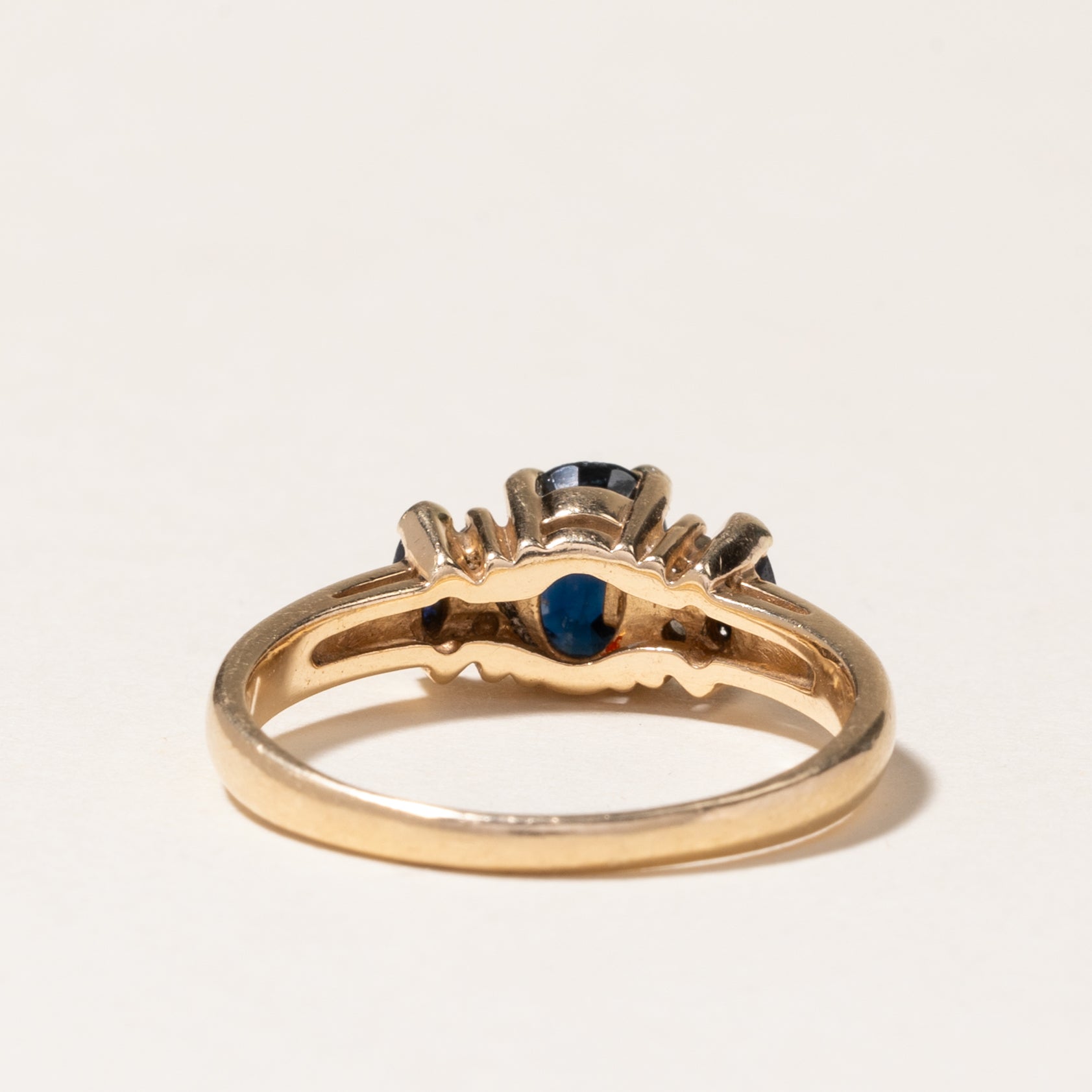 14K Three Stone Sapphire & Diamond Ring | 1.14ctw, 0.06ctw | SZ 8
